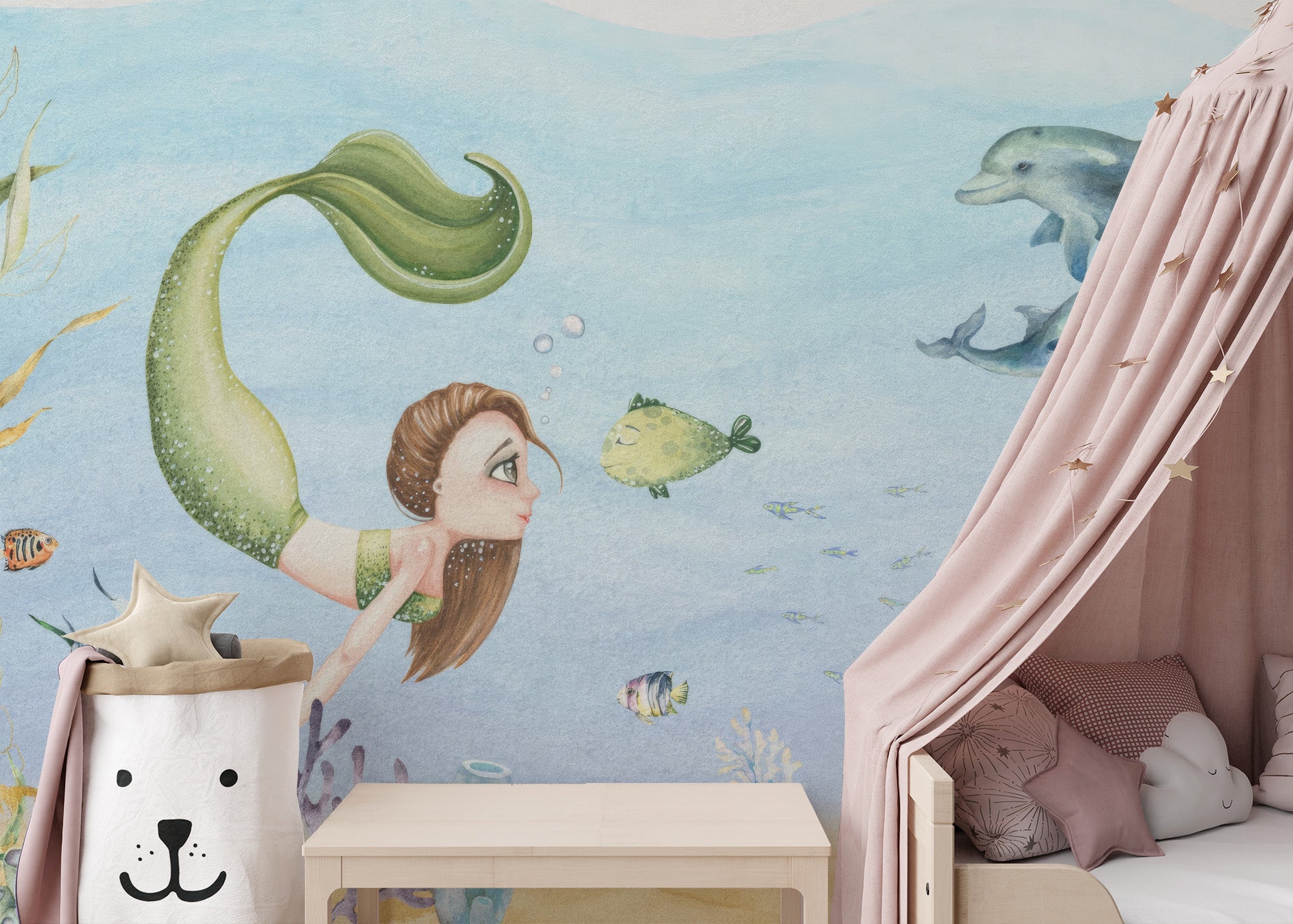 Colorful Mermaids Reusable Wallpaper