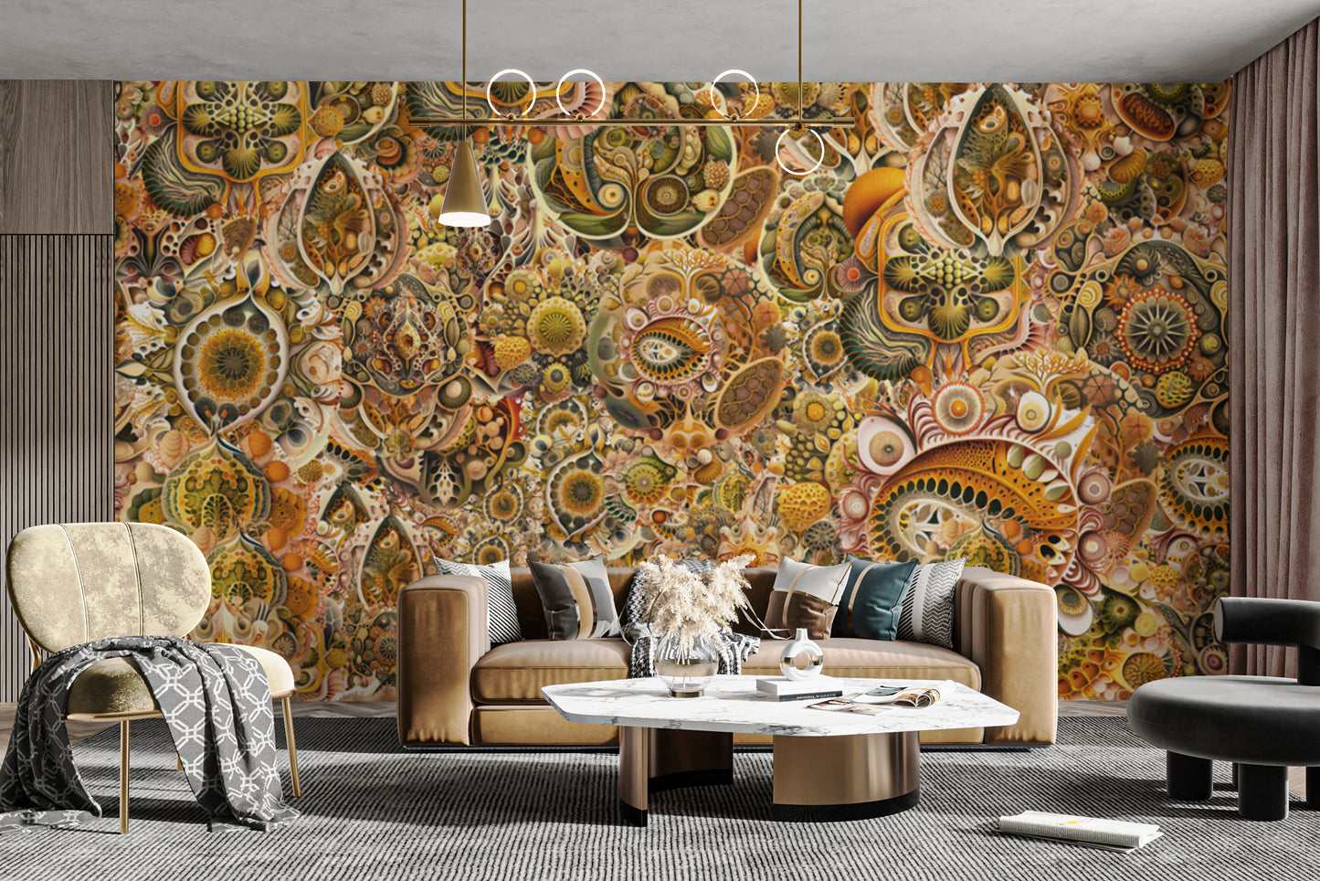 Yellow Brown Abstract Haeckel Wallpaper Murals