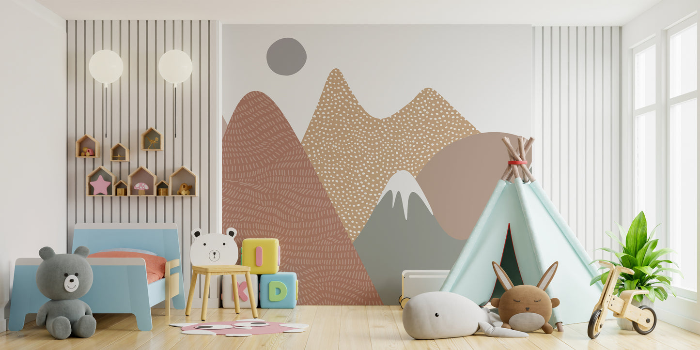 Scenic stippled mountain wallpaper mural
