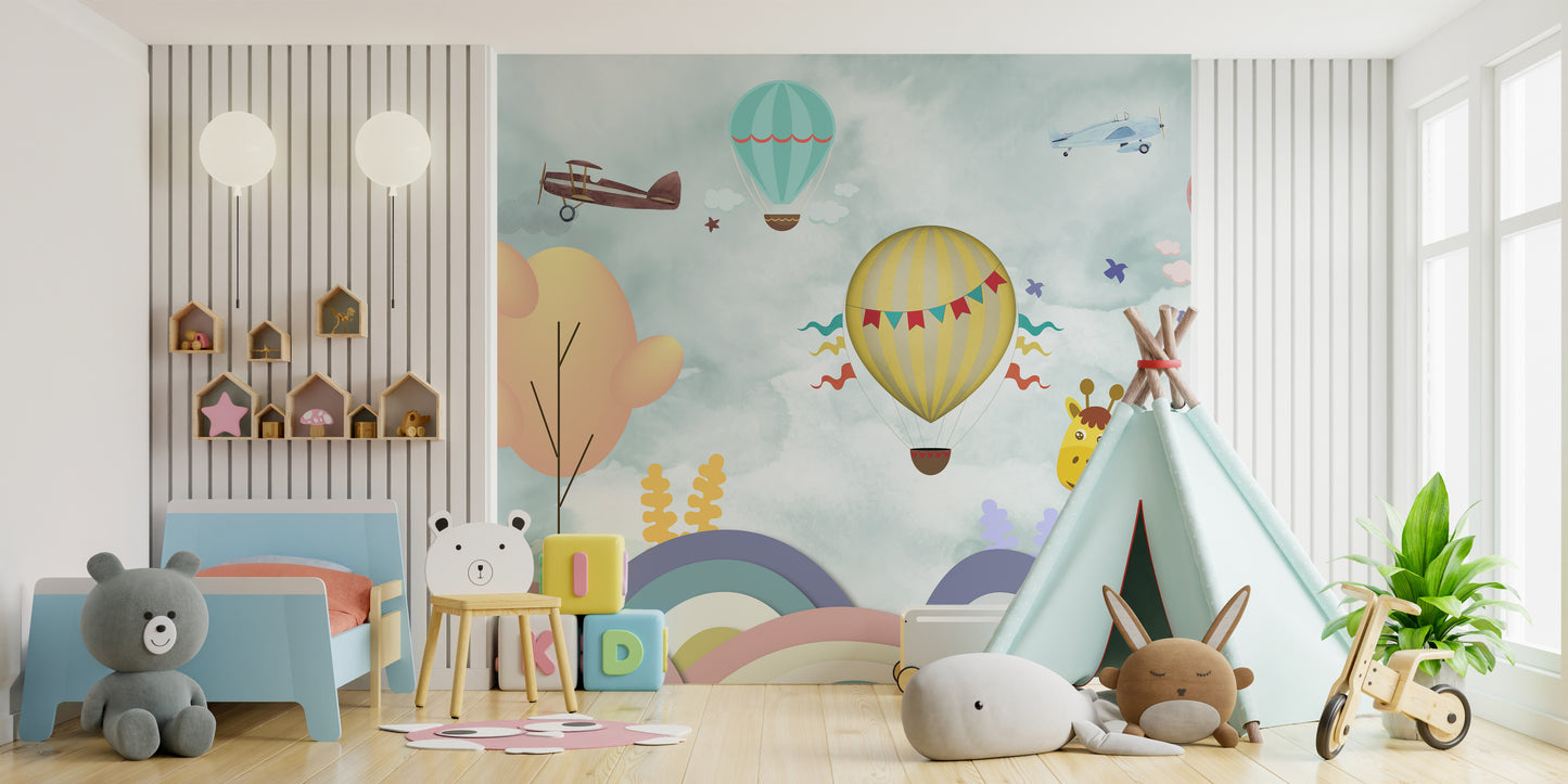 Colorful Hot Air Balloon Wallpaper for Kids
