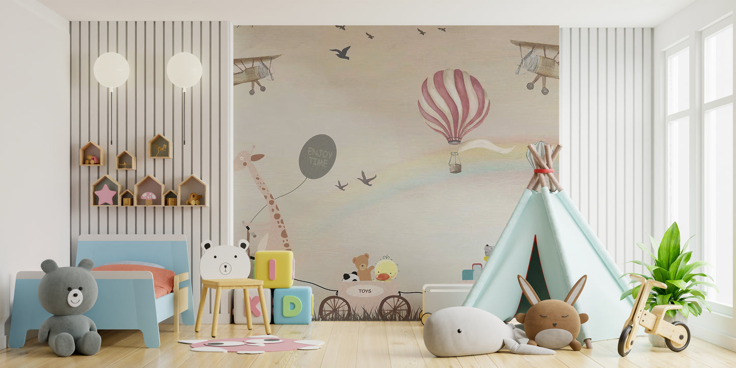 Beige Color Jovial Animals Wallpaper Mural