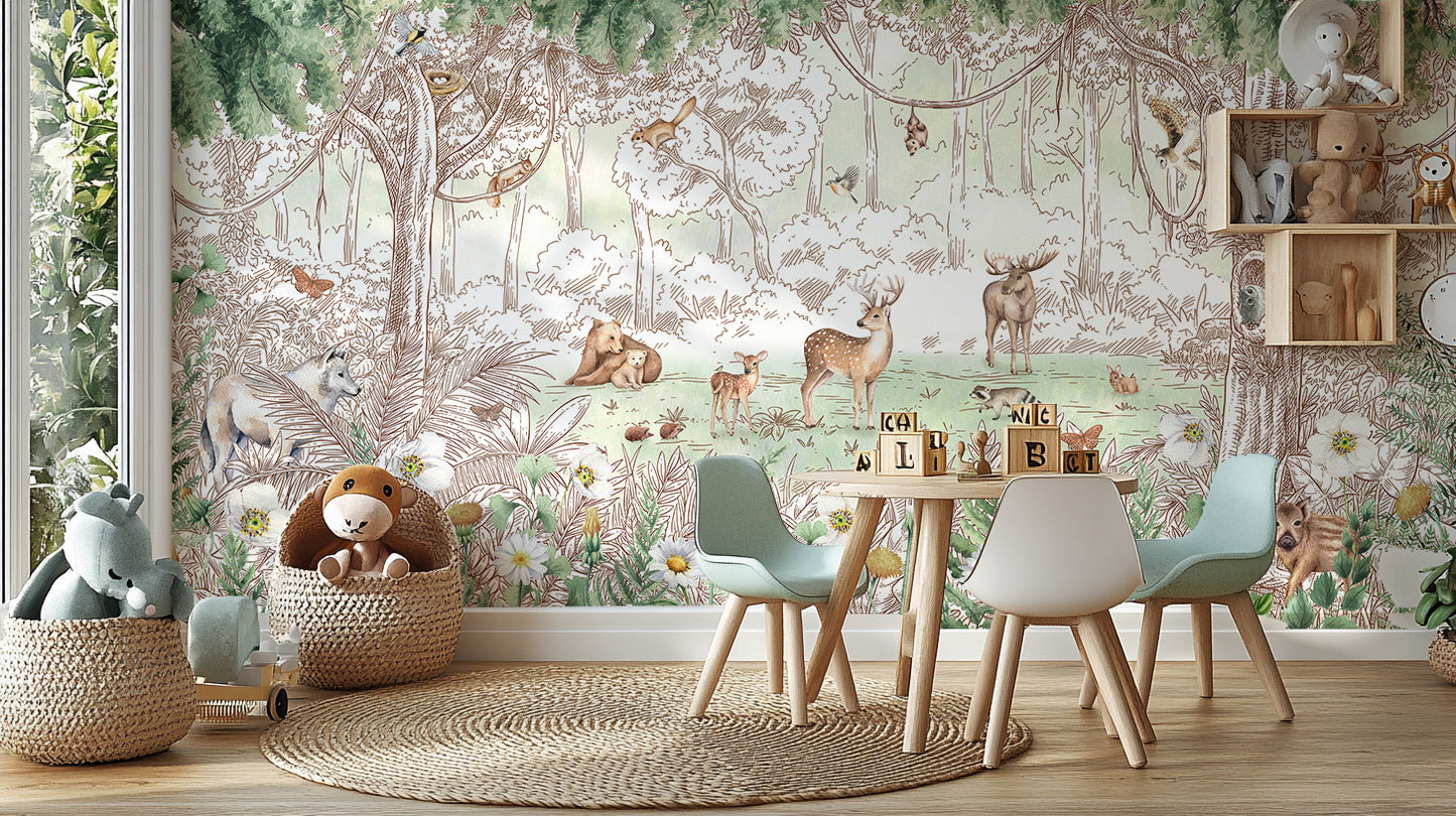 Forest friends in spring season wallpaper for walls