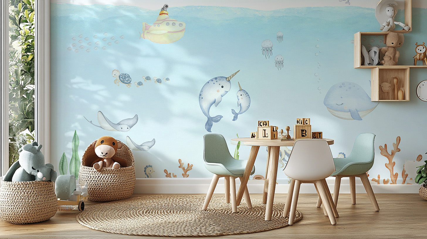 Kids ocean wallpaper with joyful design