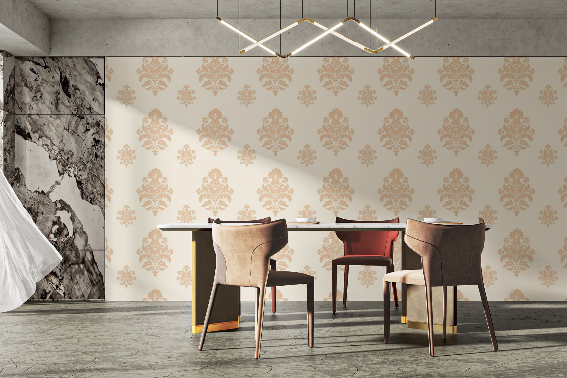 Peel and stick damask beige wallpaper print
