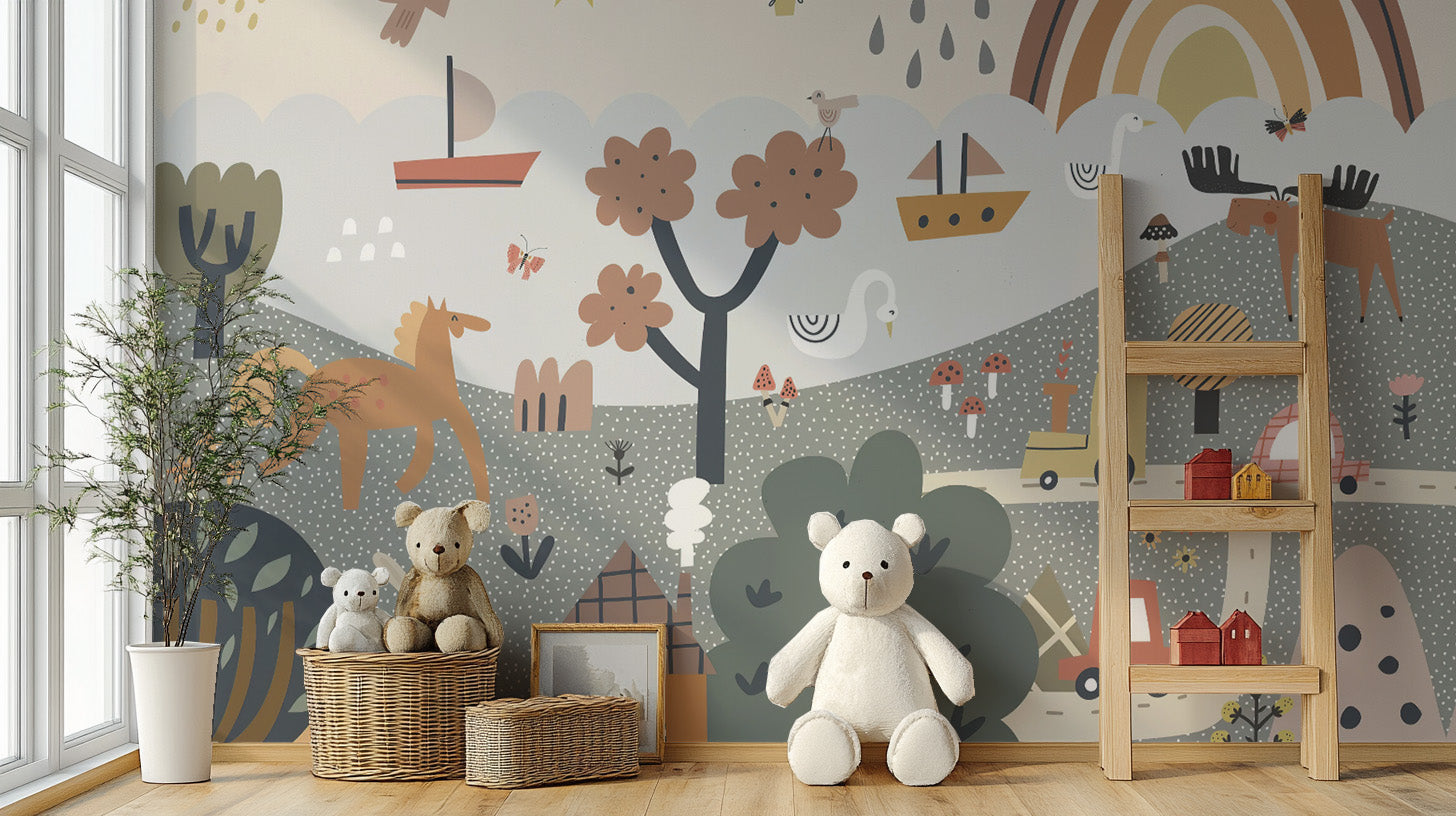 Soft pastel kids room wallpaper design
