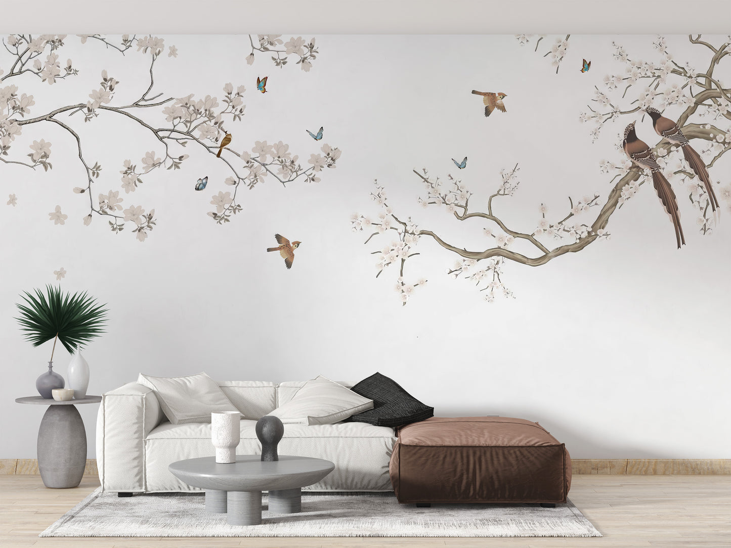 Artistic floral perch wall mural design