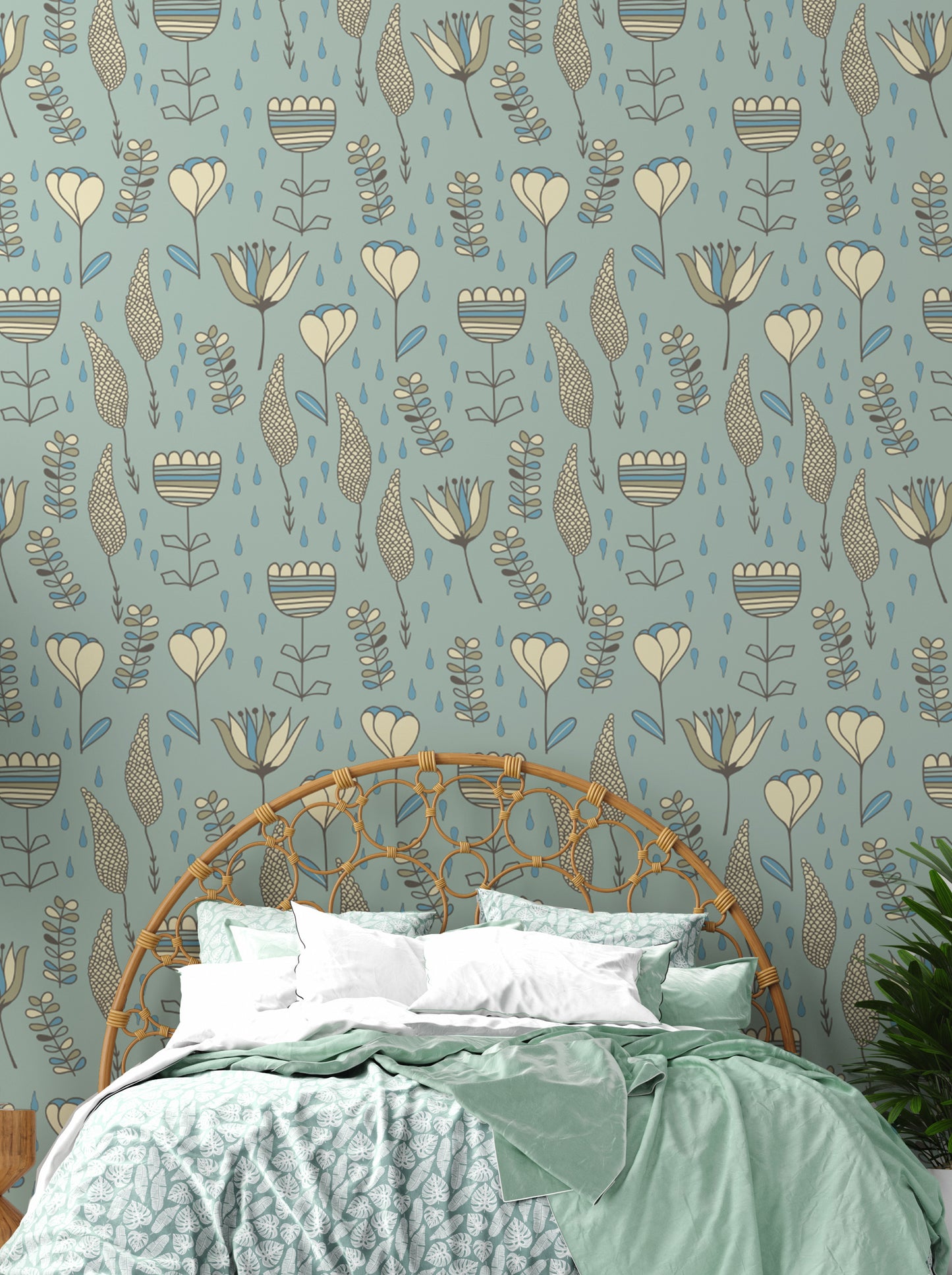 Charming naive blooms wallpaper with playful floral patterns.