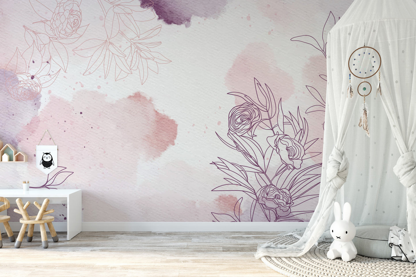 Pastel Pink Purple Watercolor Floral Wallpaper