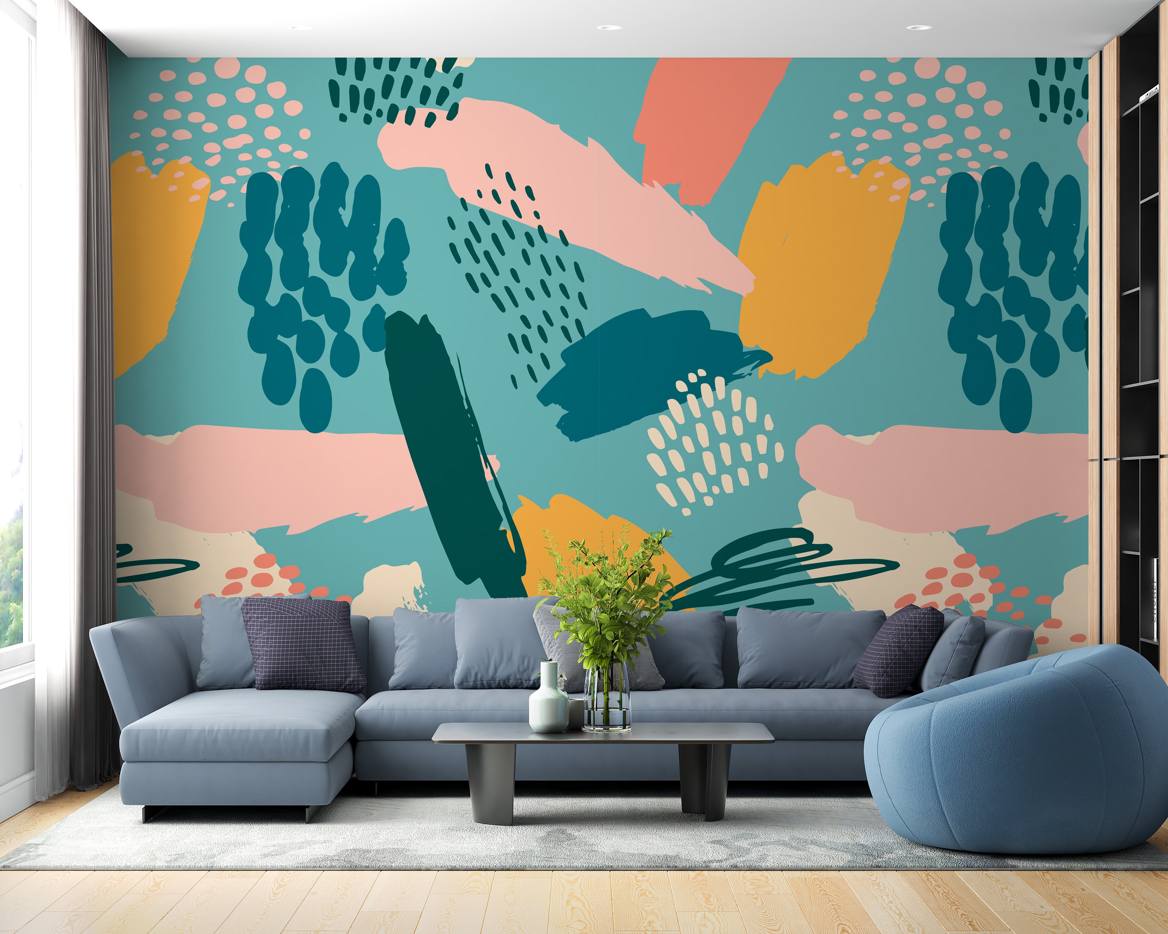 Artistic multicolour mural wallpaper