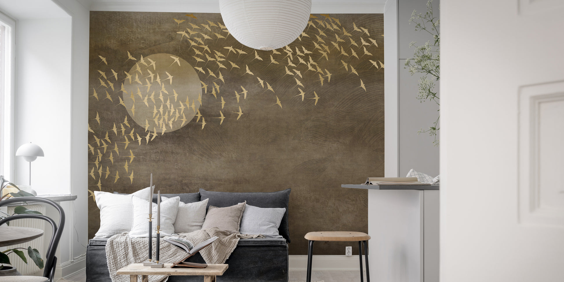 Golden Birds in Sky Removable Wall Mural