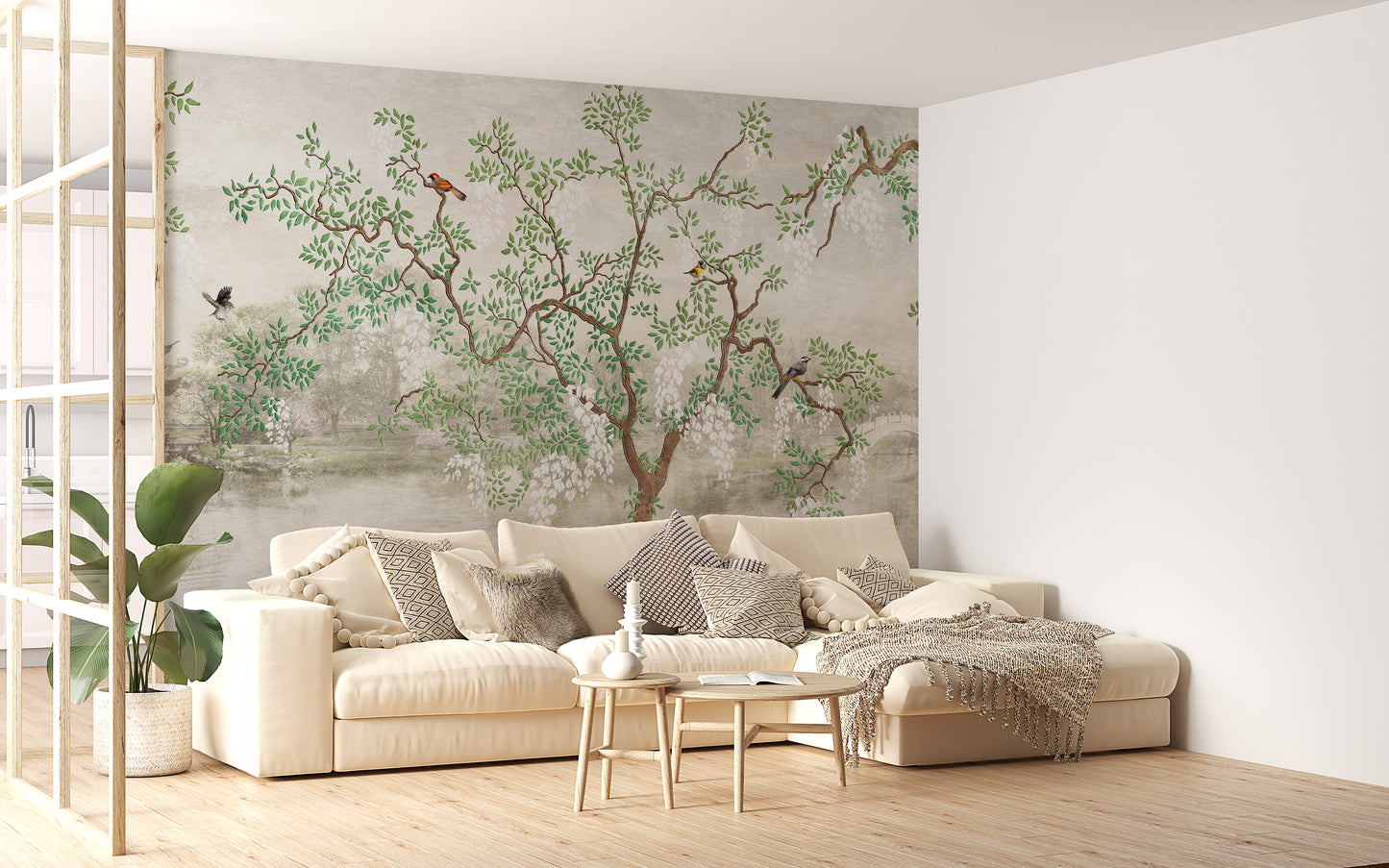 Tree & birds in the Japanese Garden Wallpaper