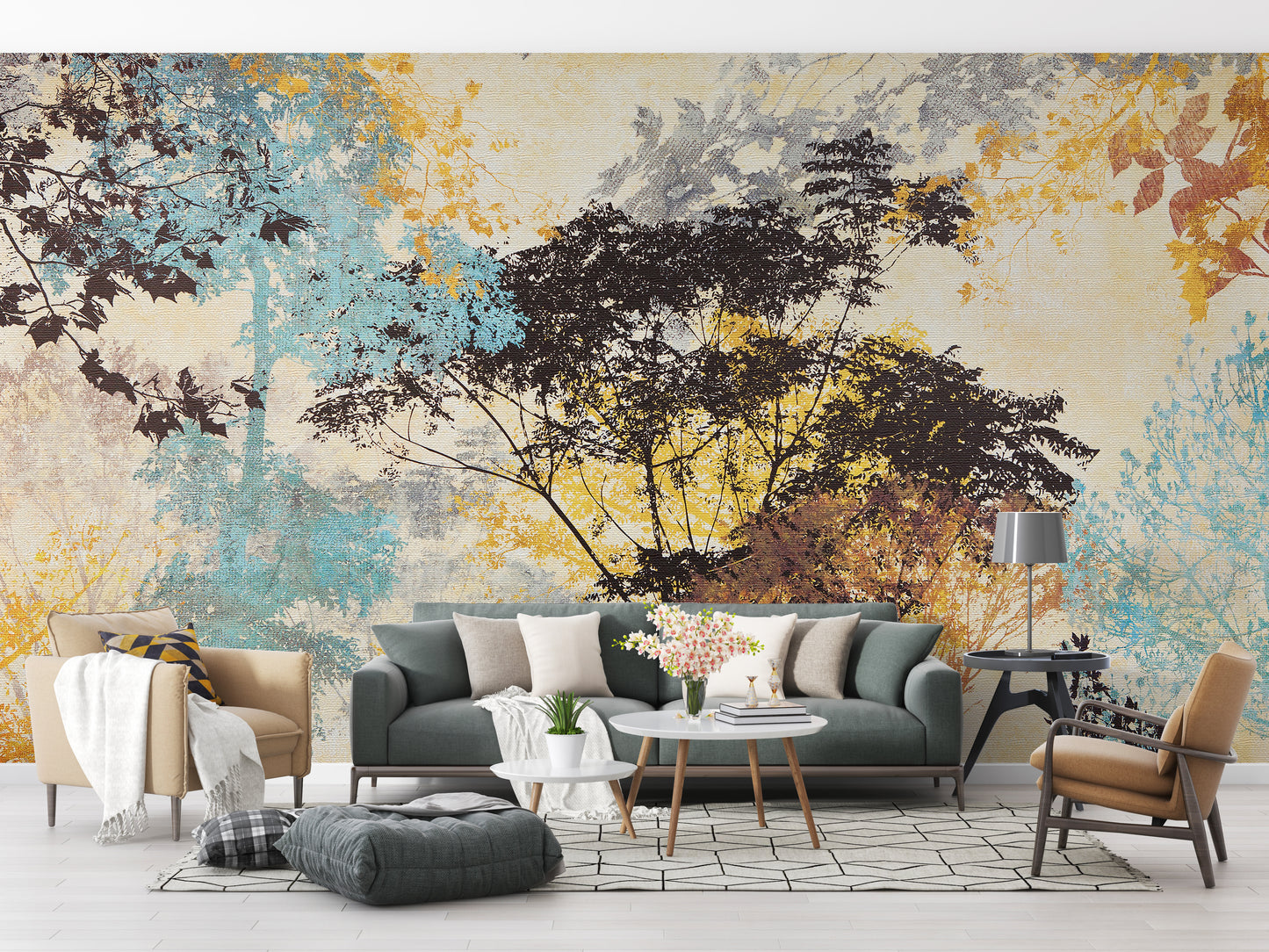 Colorful Abstract Tree Canvas Touch Wallpaper Mural - Giffywalls