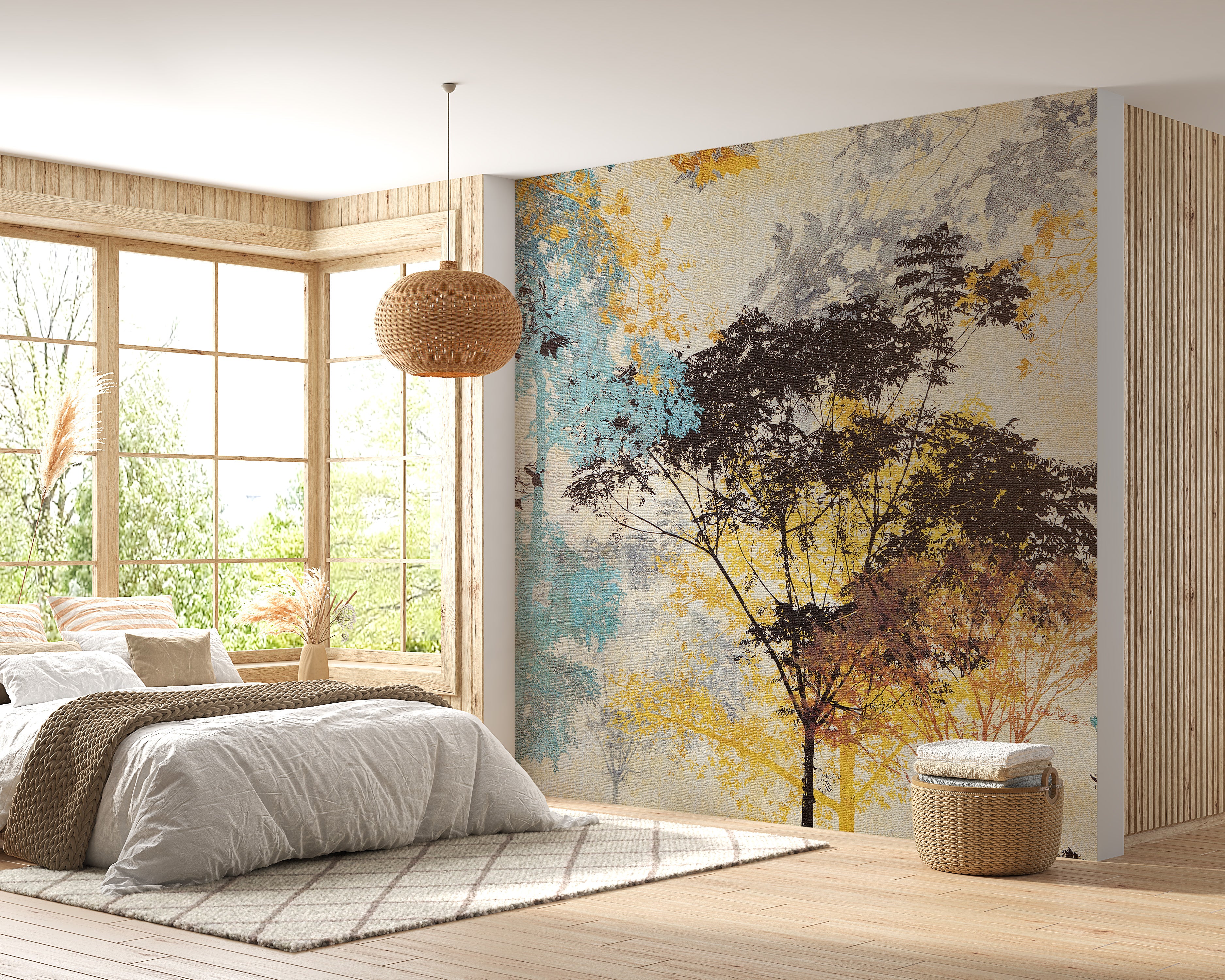 Abstract tree mural for bold interiors
