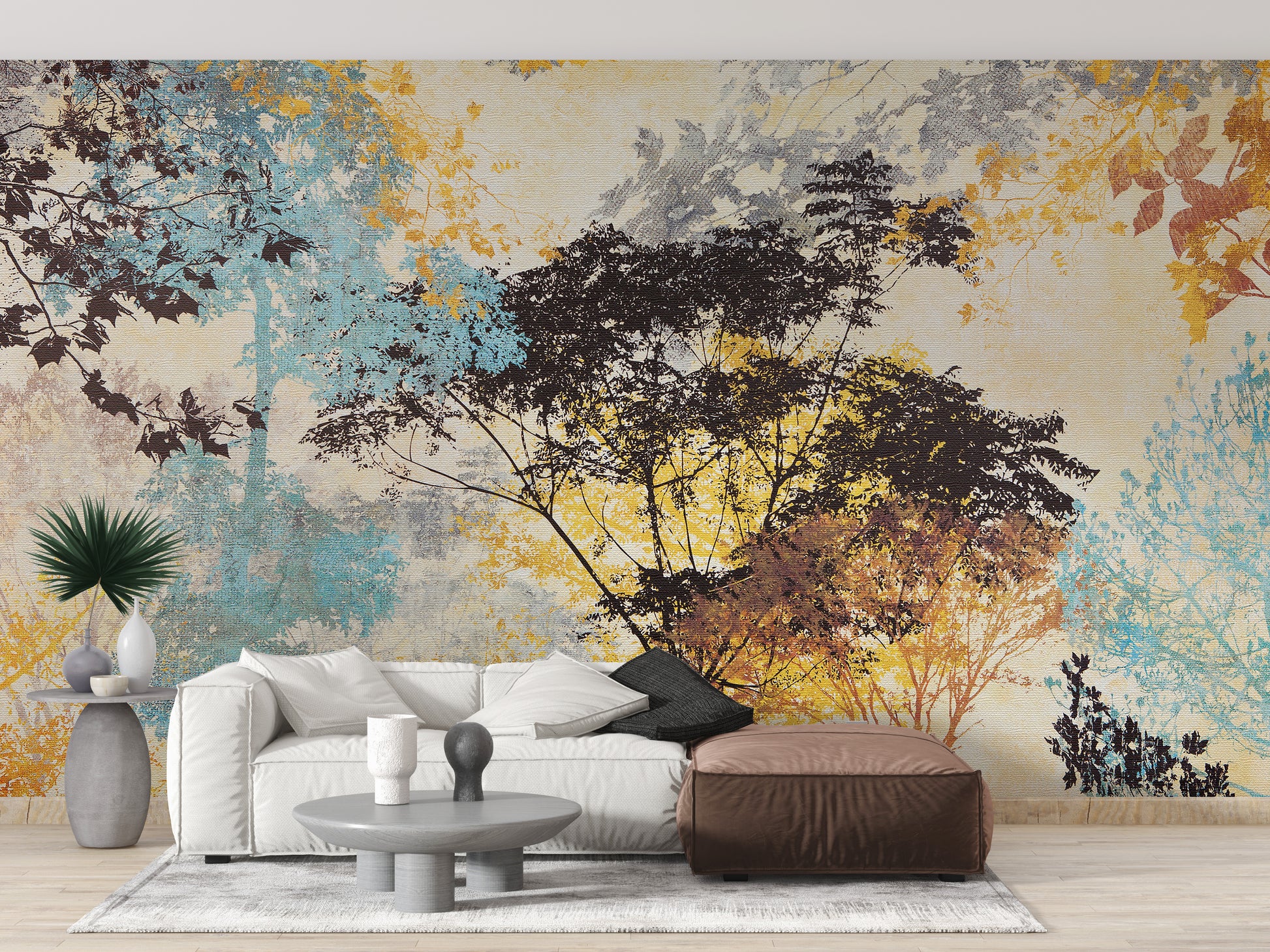 Bold tree mural with a colorful palette
