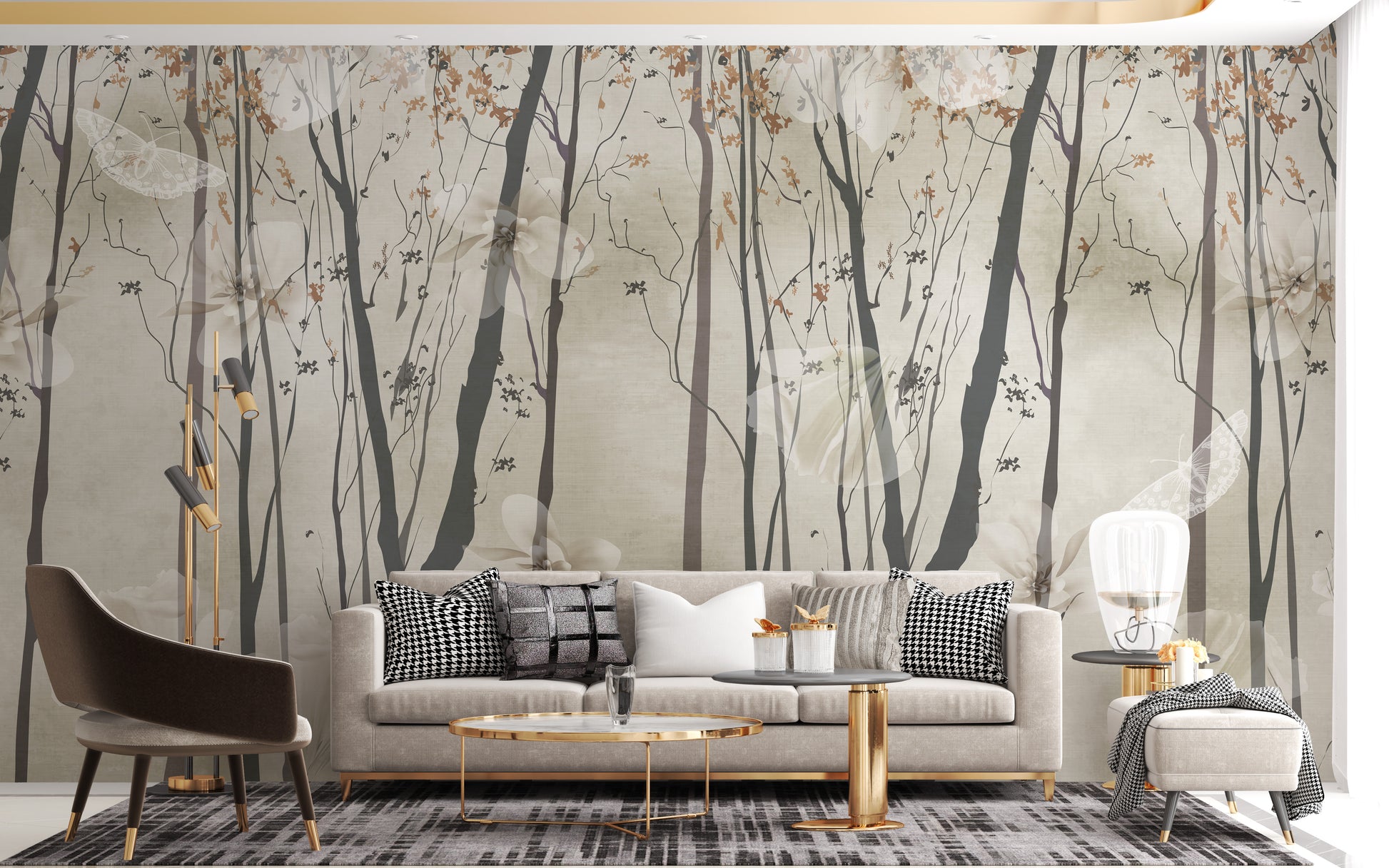 Calm woods wallpaper in soft beige tones
