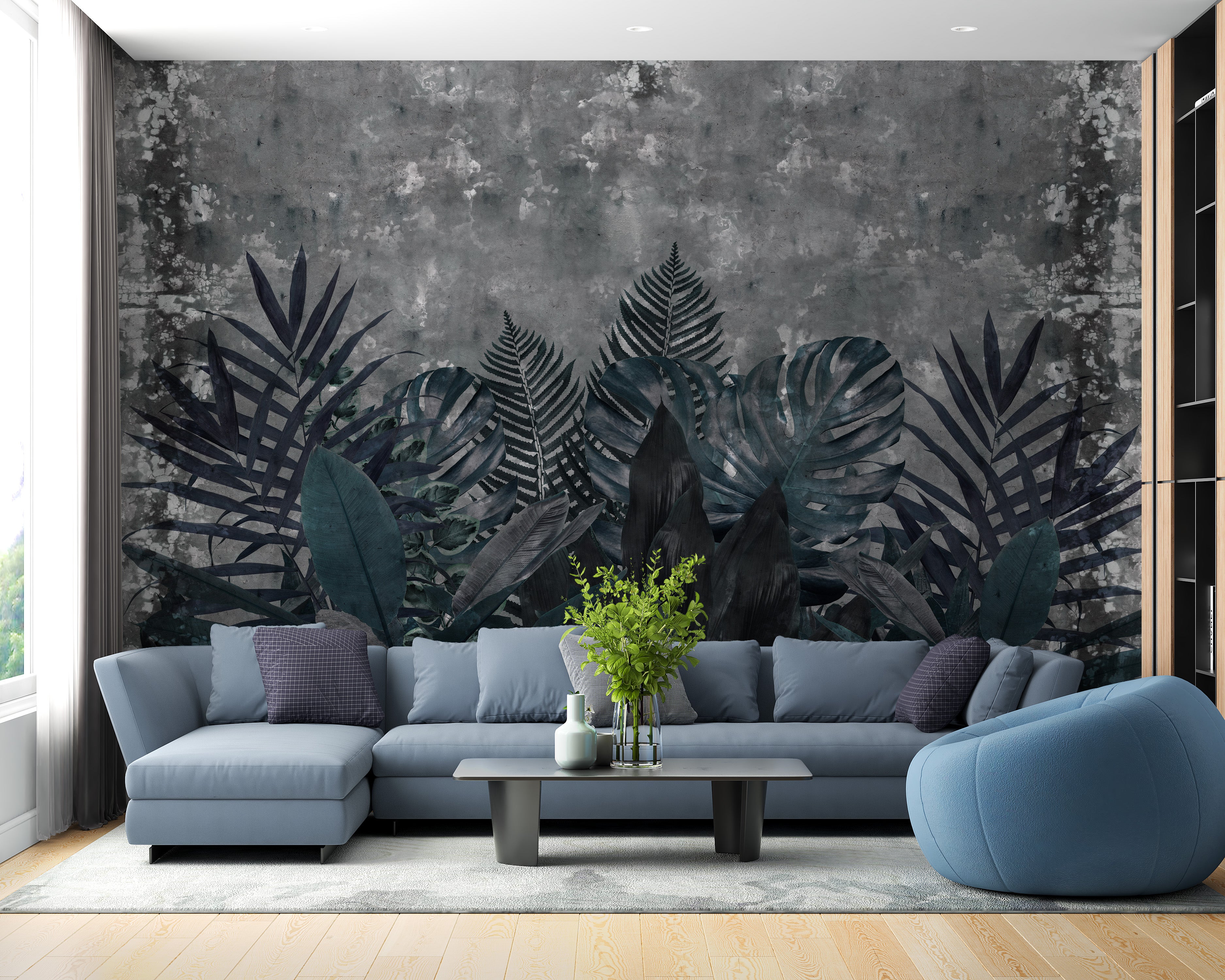 Tropical leaves wallpaper with dark tones
