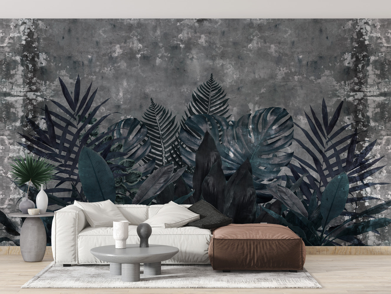 Dark tropical leaves rustic wallpaper design
