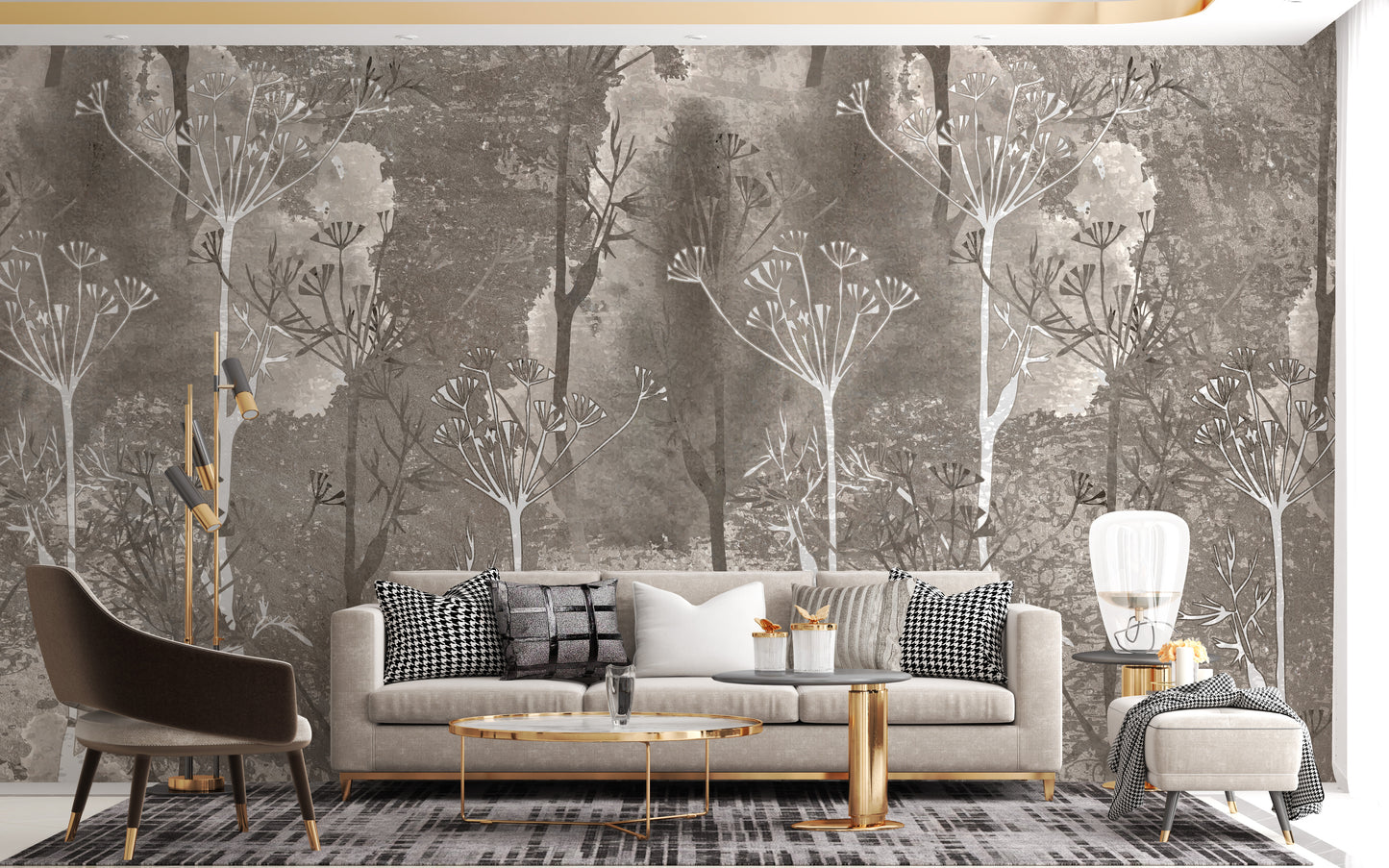 Sepia Gray Colored Abstract Forest Trees Wallpaper Murals - Giffywalls