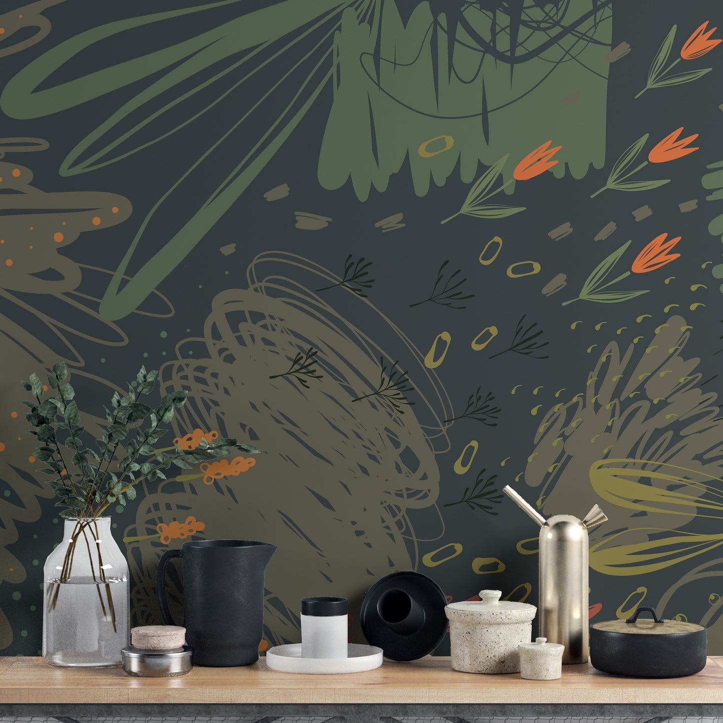 Green Abstract Creative Shapes Wallpaper Mural