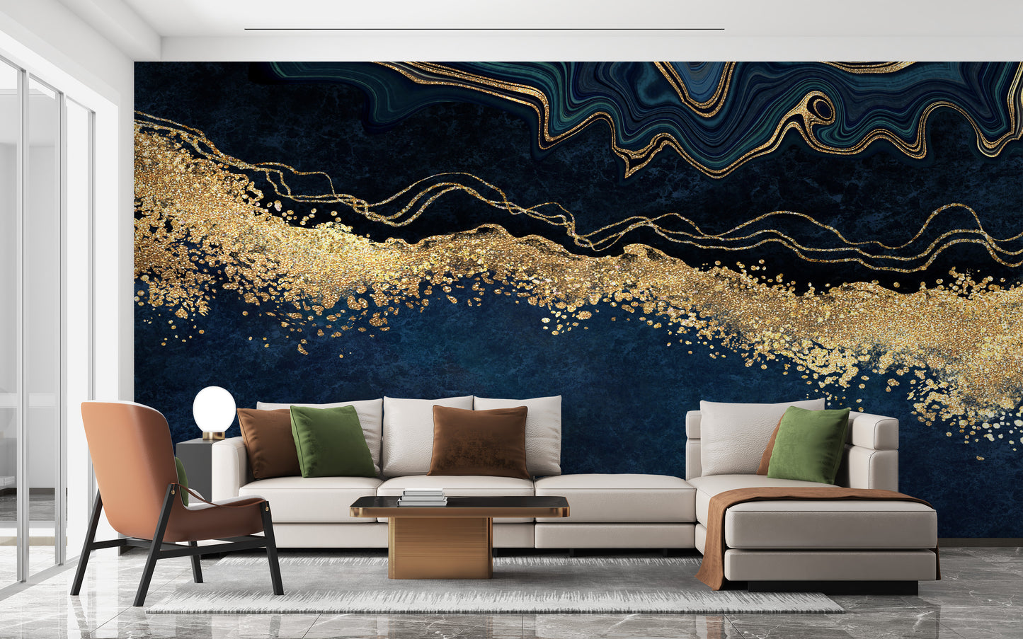 Exquisite Marble Gold Blue Wallpaper Mural