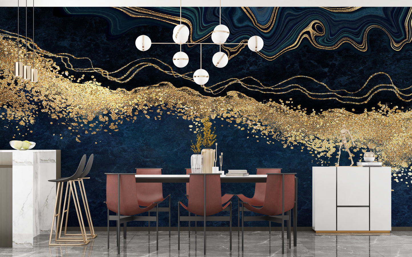 Exquisite Marble Gold Blue Wallpaper Mural