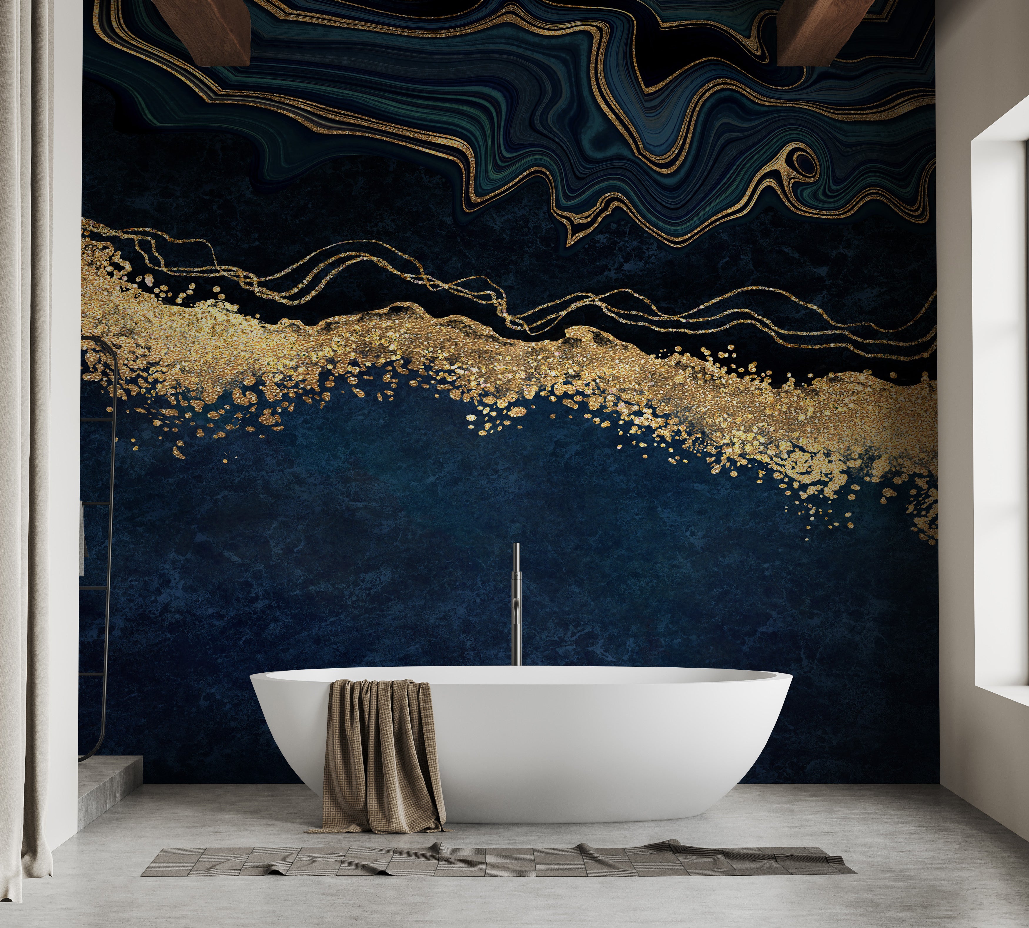 Luxurious gold and blue marble wall mural
