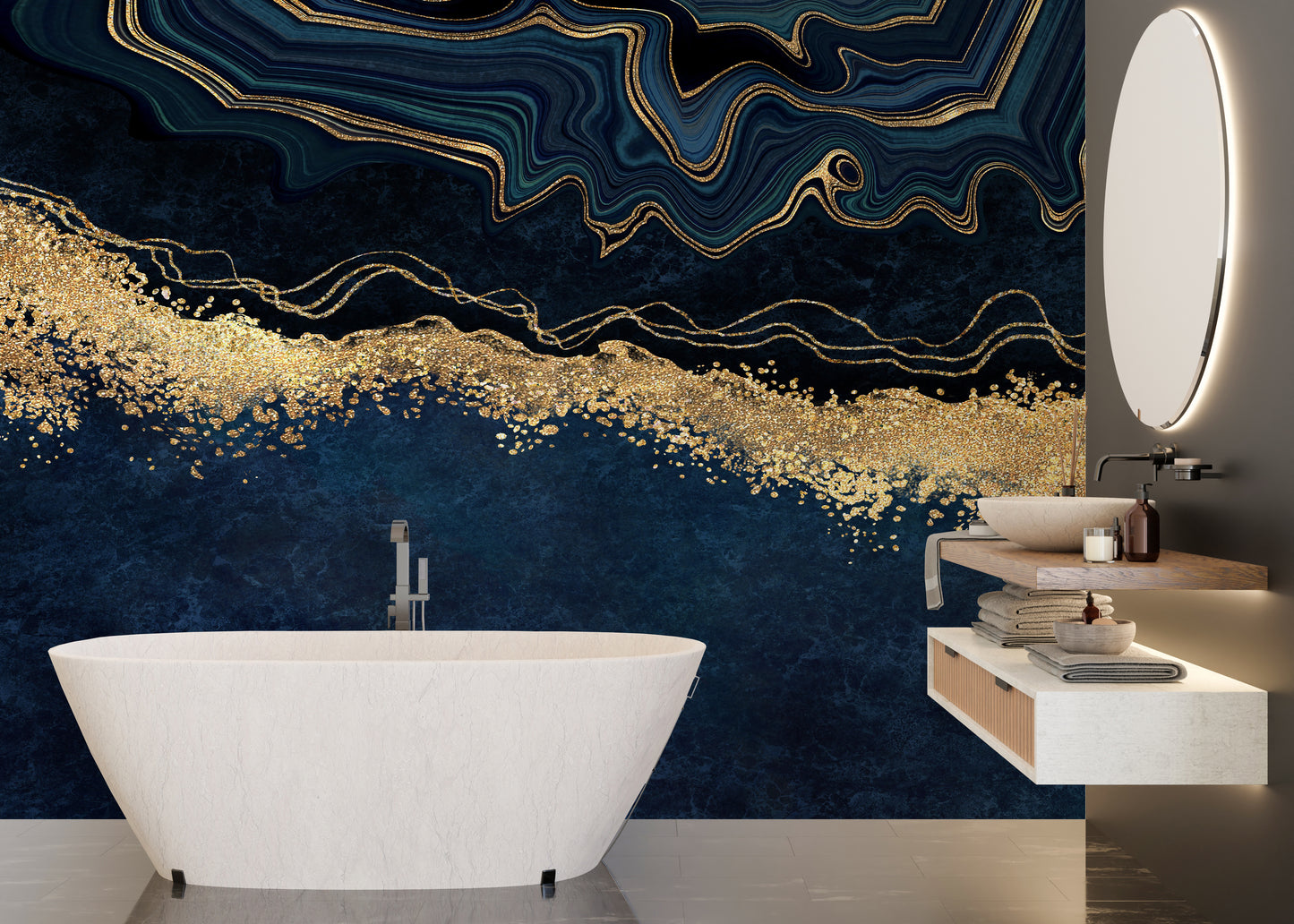 Exquisite Marble Gold Blue Wallpaper Mural