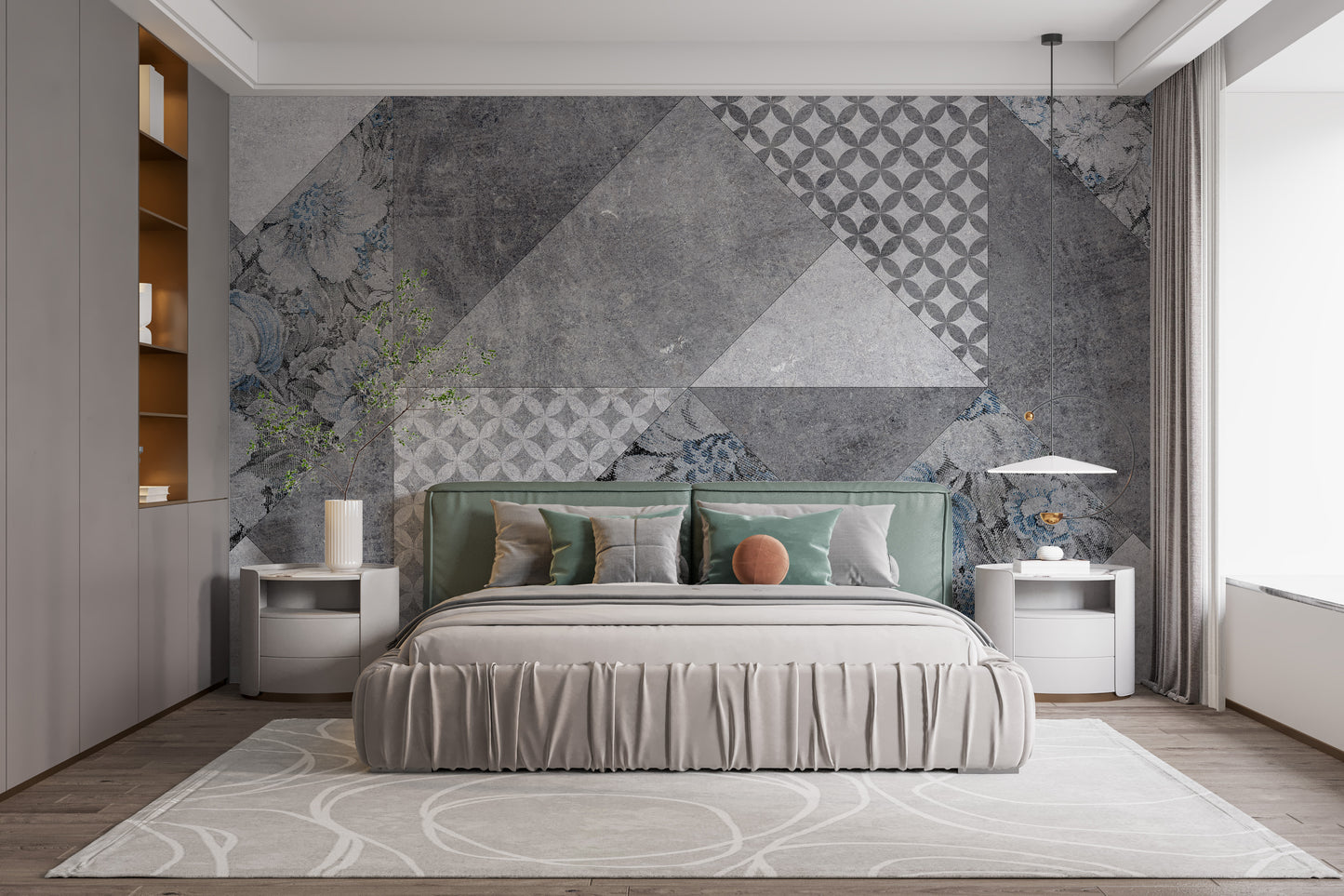 Artistic gray floral wall mural decor
