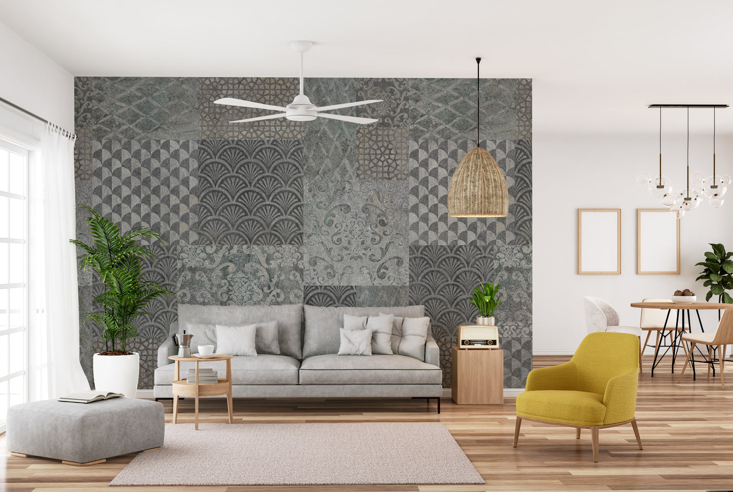 Grey Concrete Pattern Art Deco Patchwork Wallpaper Murals