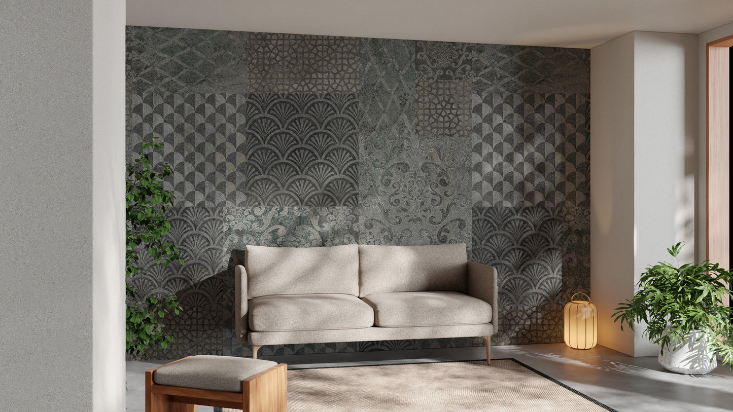 Grey Concrete Pattern Art Deco Patchwork Wallpaper Murals