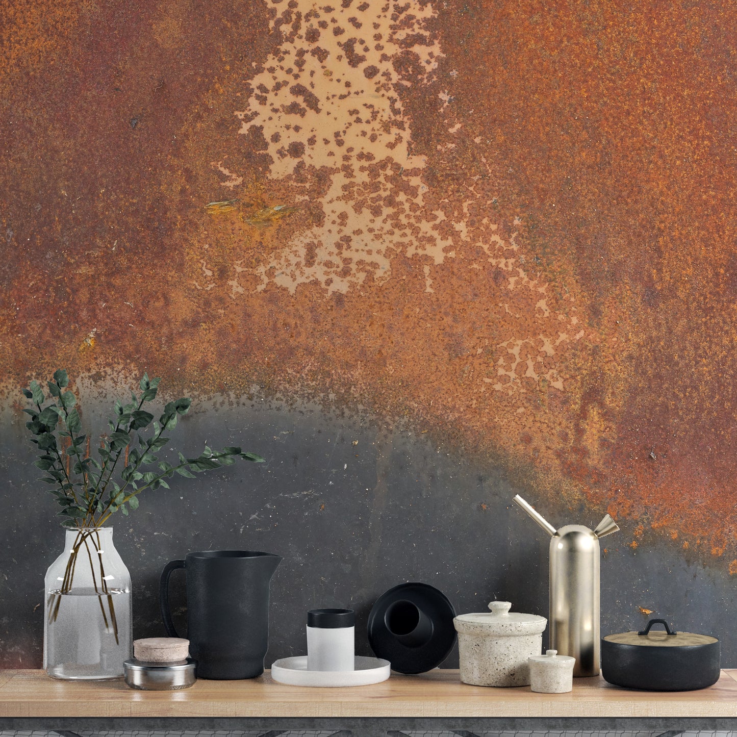 Rustic metal peelable wall mural design
