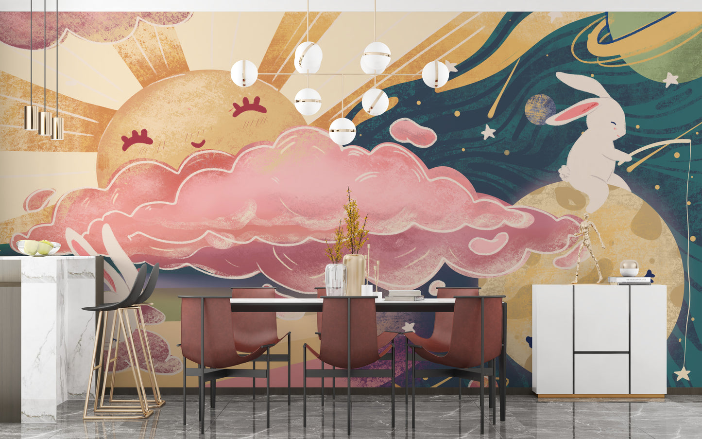 Pink Yellow Sun and Sky Wallpaper Murals