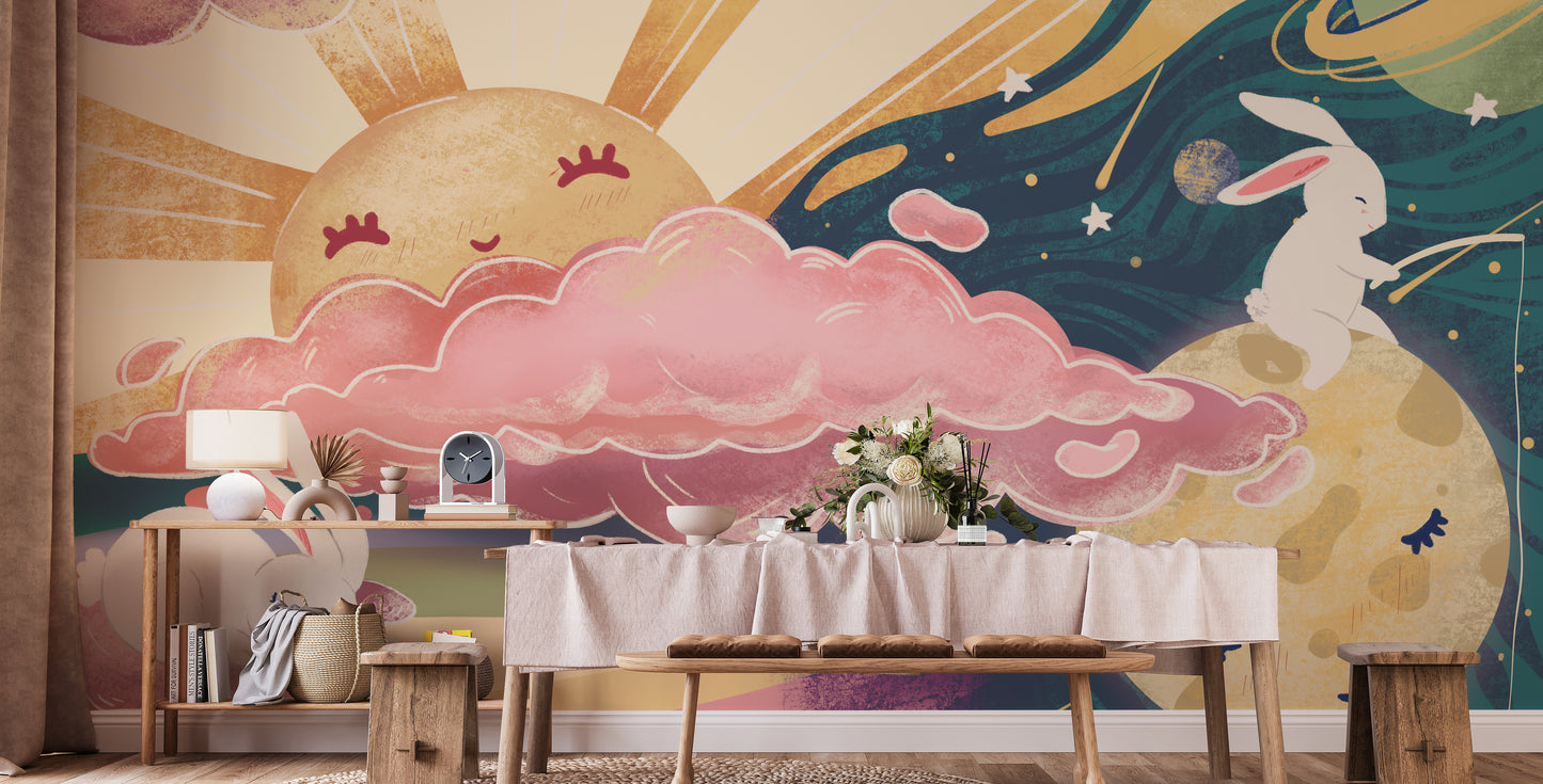 Pink Yellow Sun and Sky Wallpaper Murals