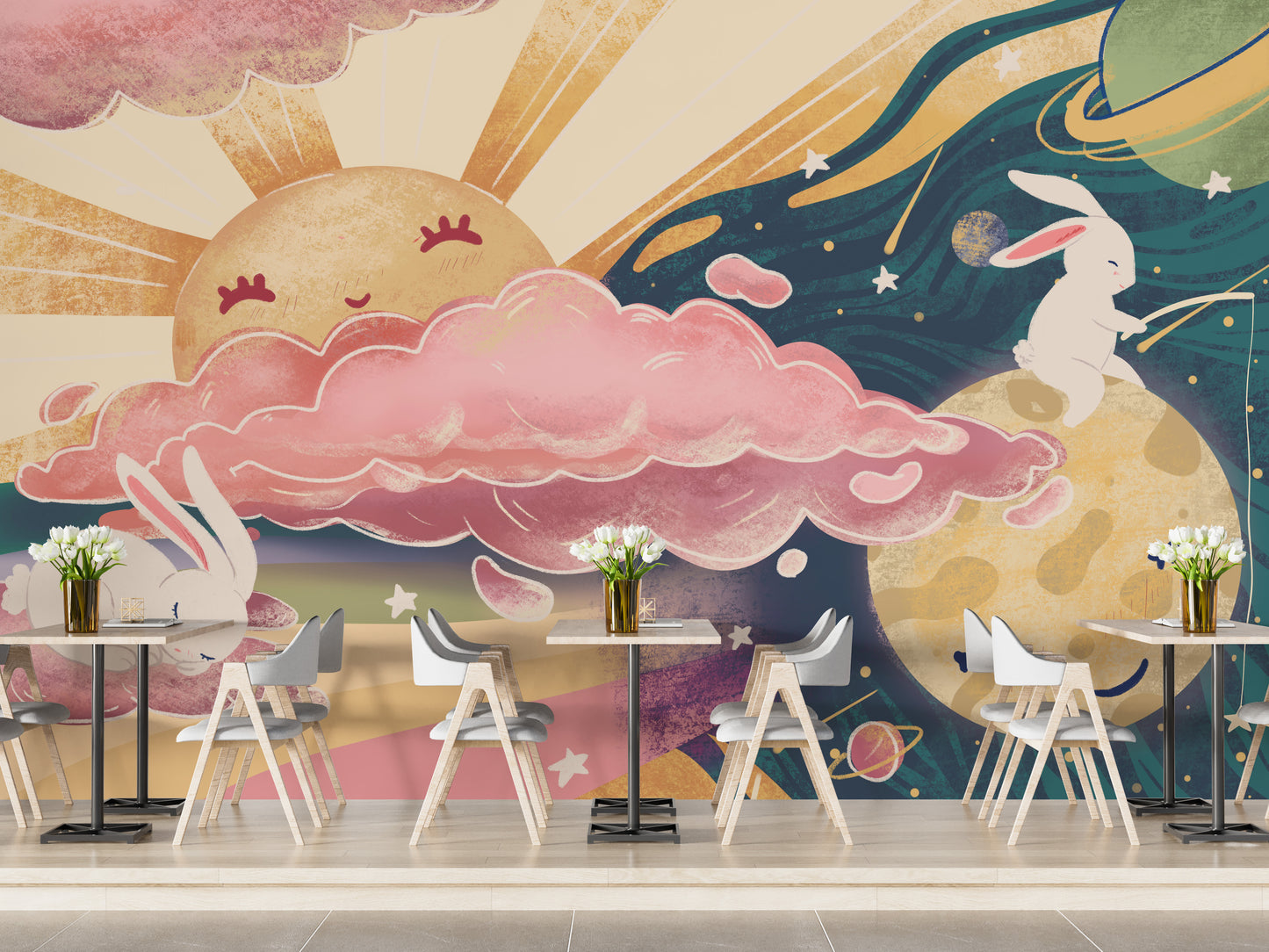 Pink Yellow Sun and Sky Wallpaper Murals