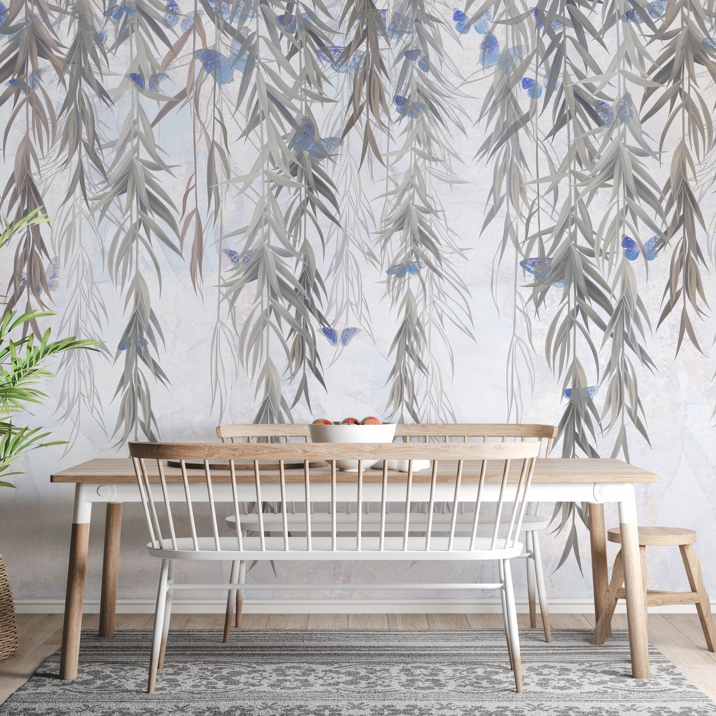 Grey willow wallpaper with flowing branches