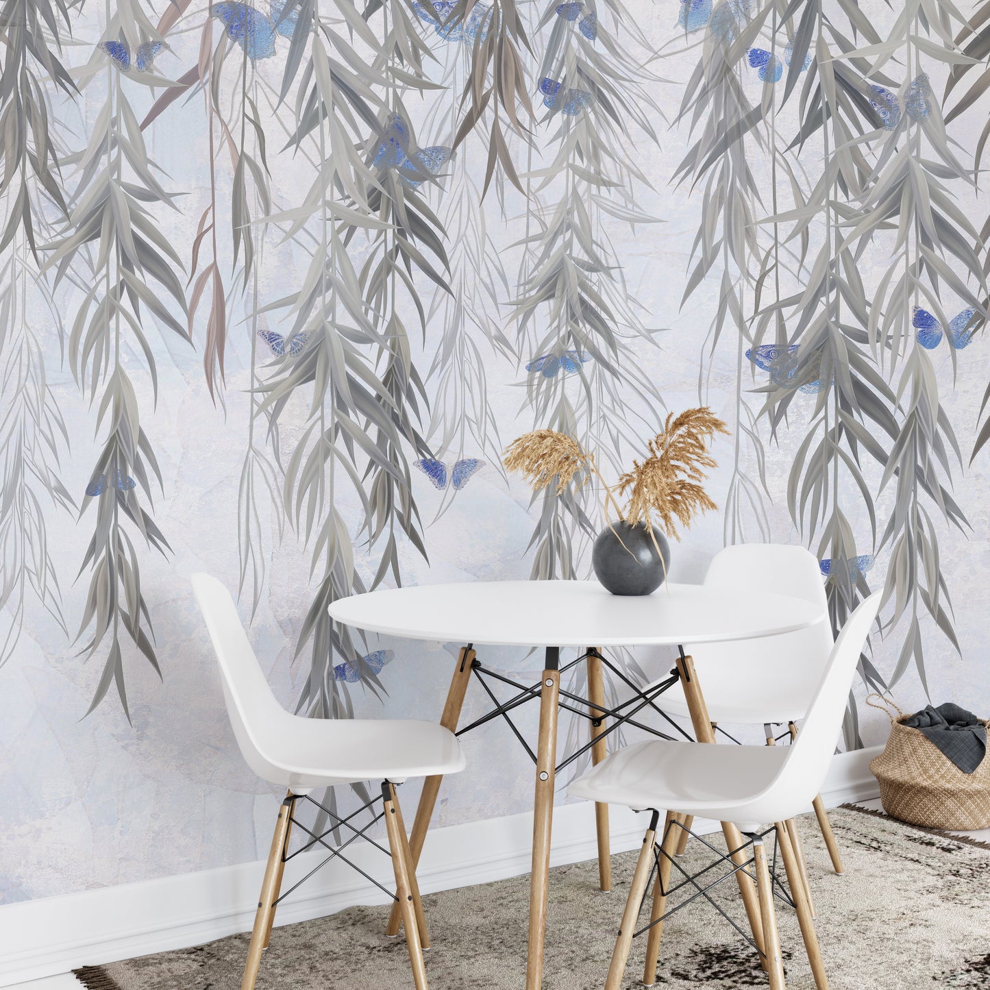 Hanging Willows on Grey Wallpaper Mural