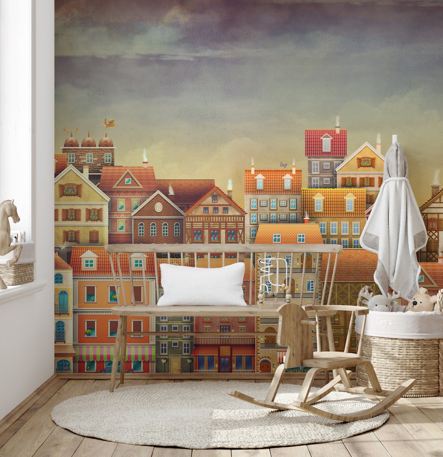 Cute Dark Color Houses Wallpaper Mural