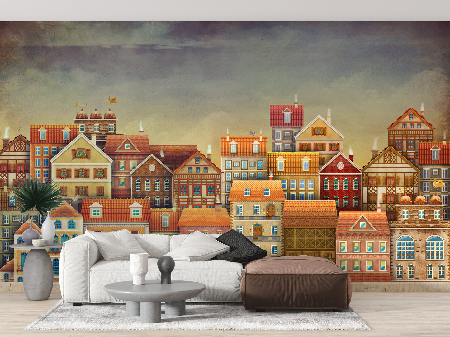 Cute Dark Color Houses Wallpaper Mural