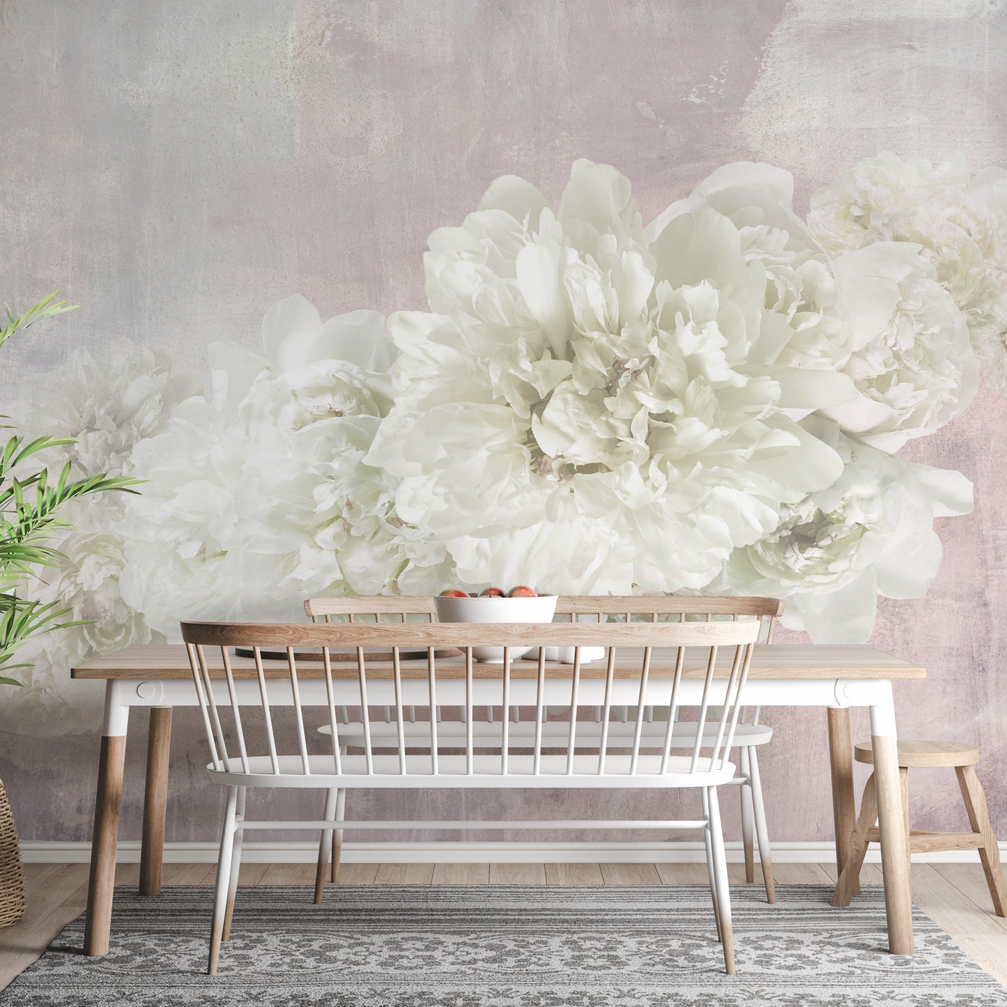 White Peonies On Pink Wallpaper Mural