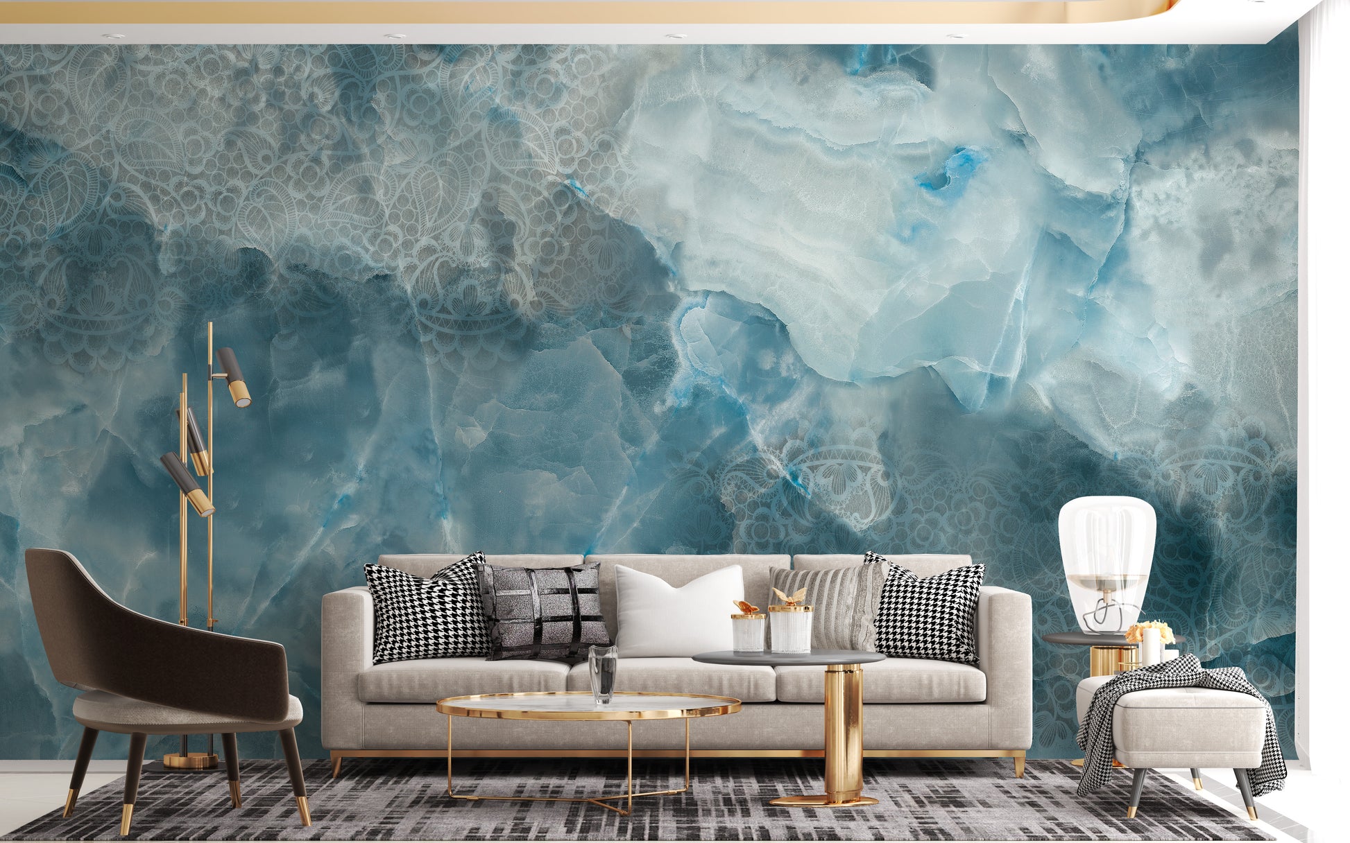 Aqua stone cracked texture mural for rooms