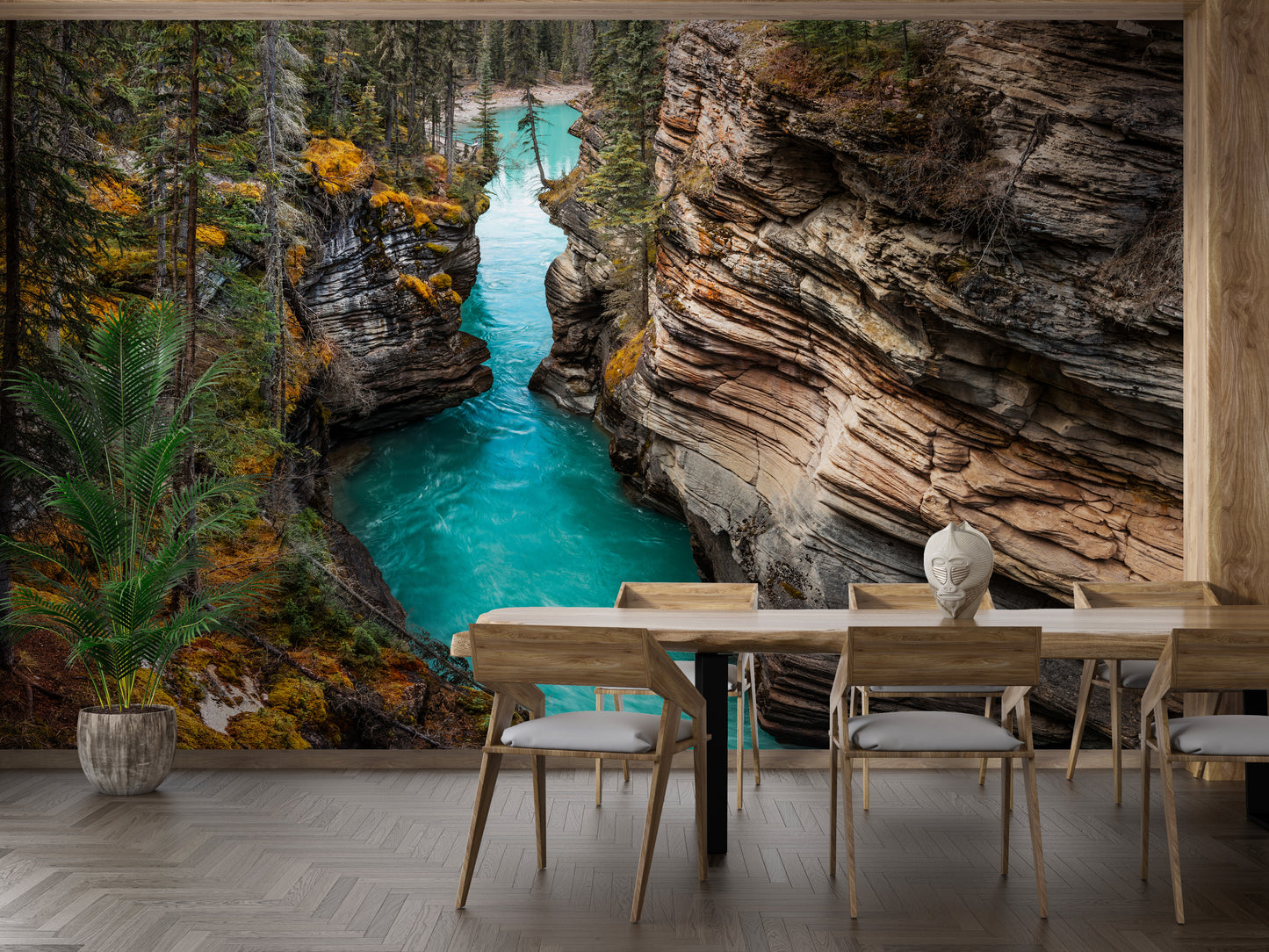 Autumn serenity at Athabasca Falls wallpaper design