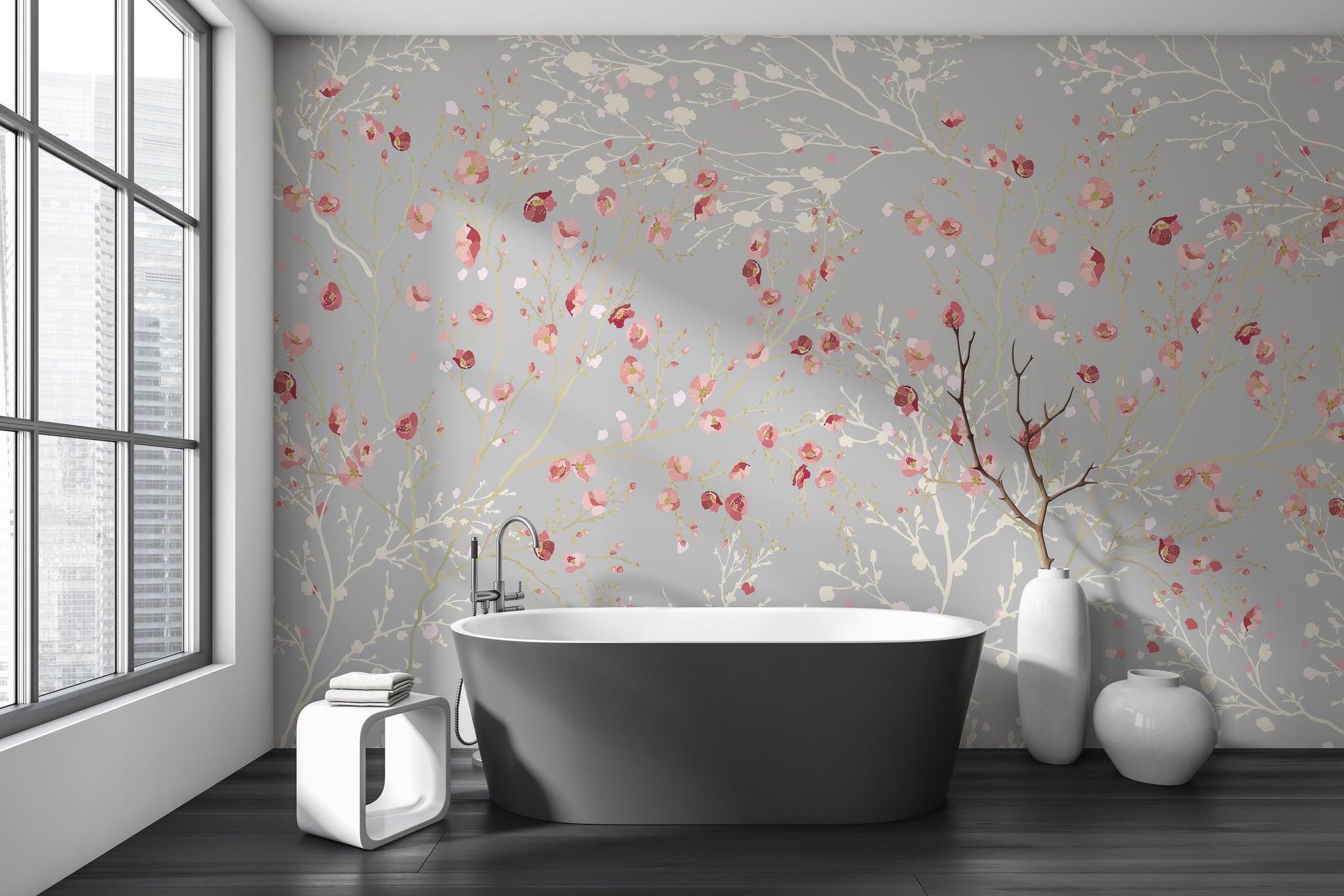 White and red flower wallpaper mural