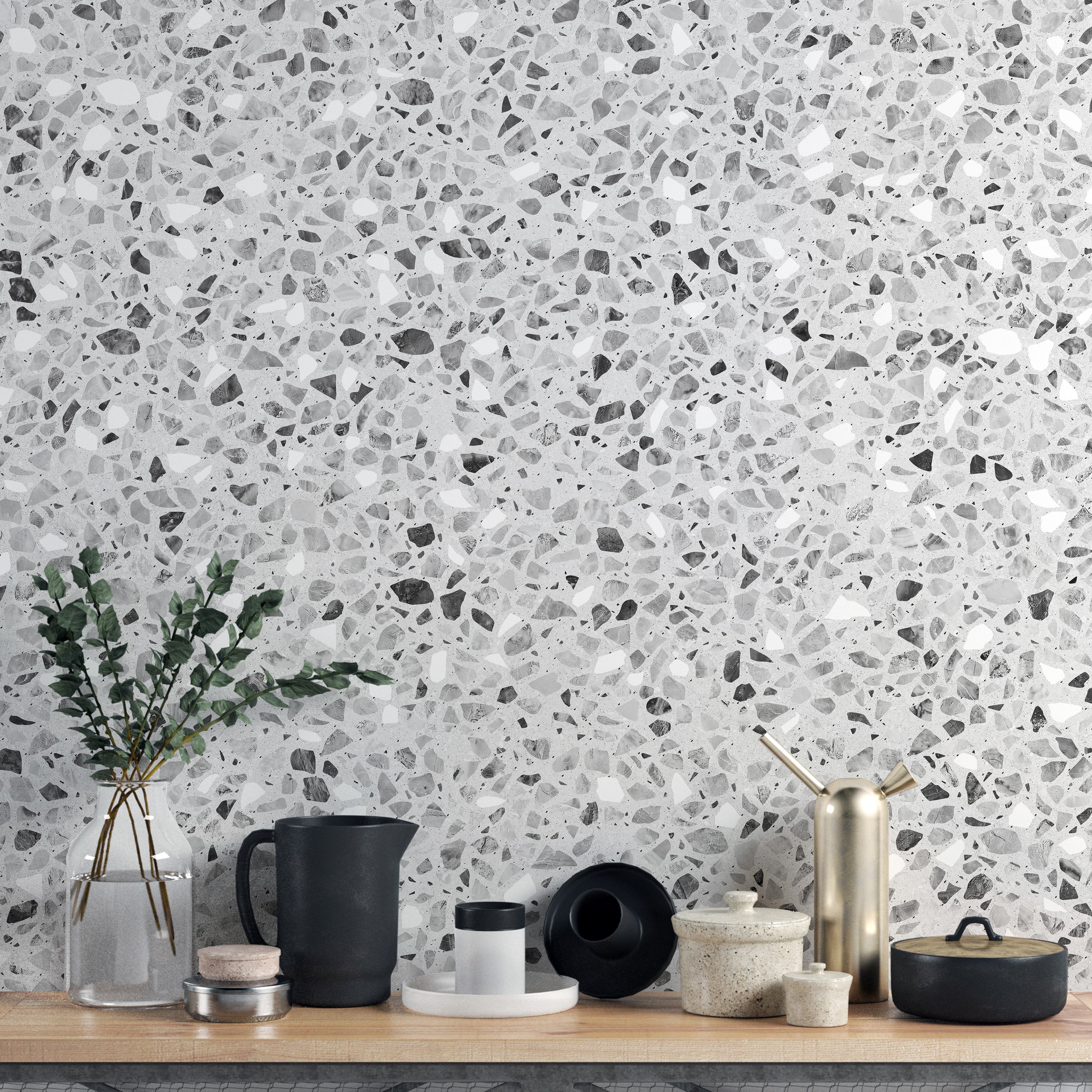 Gray Terrazzo Stone Pattern Wallpaper - Giffywalls