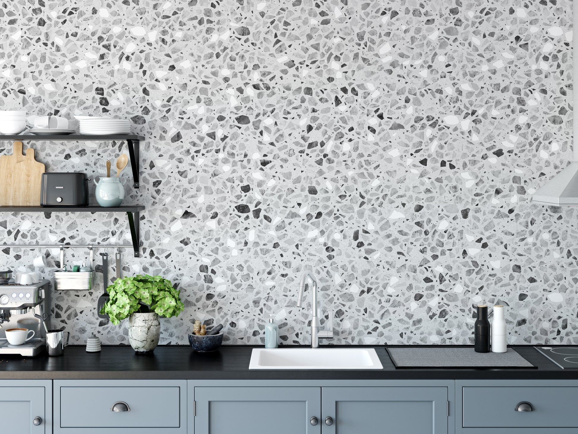 Gray Terrazzo Stone Pattern Wallpaper - Giffywalls