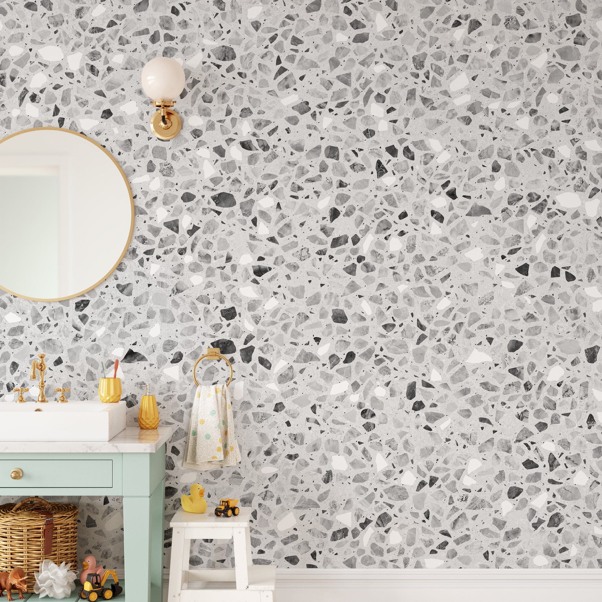 Elegant gray terrazzo pattern wallpaper mural