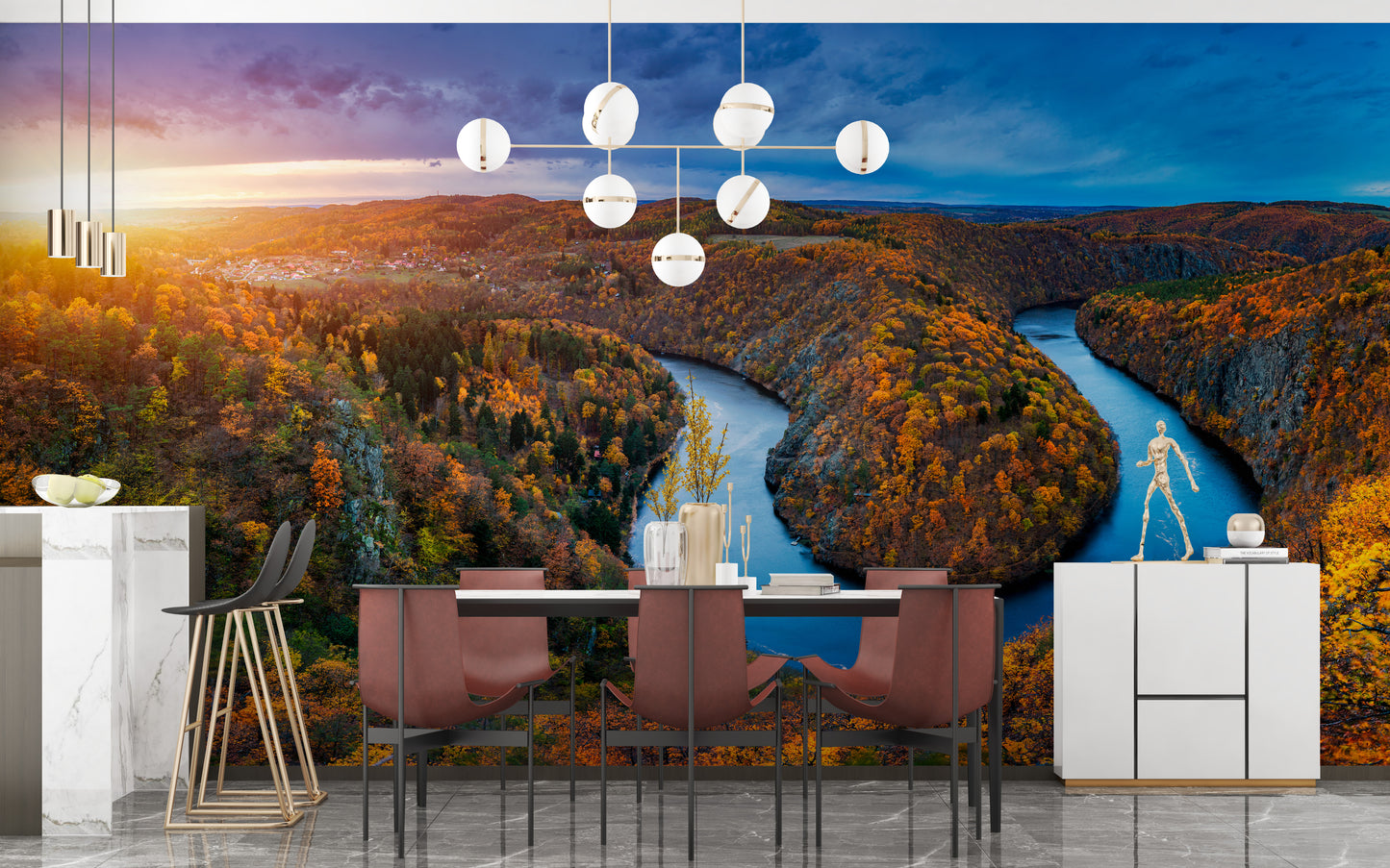 Vltava River Autumn Forest Wallpaper Mural