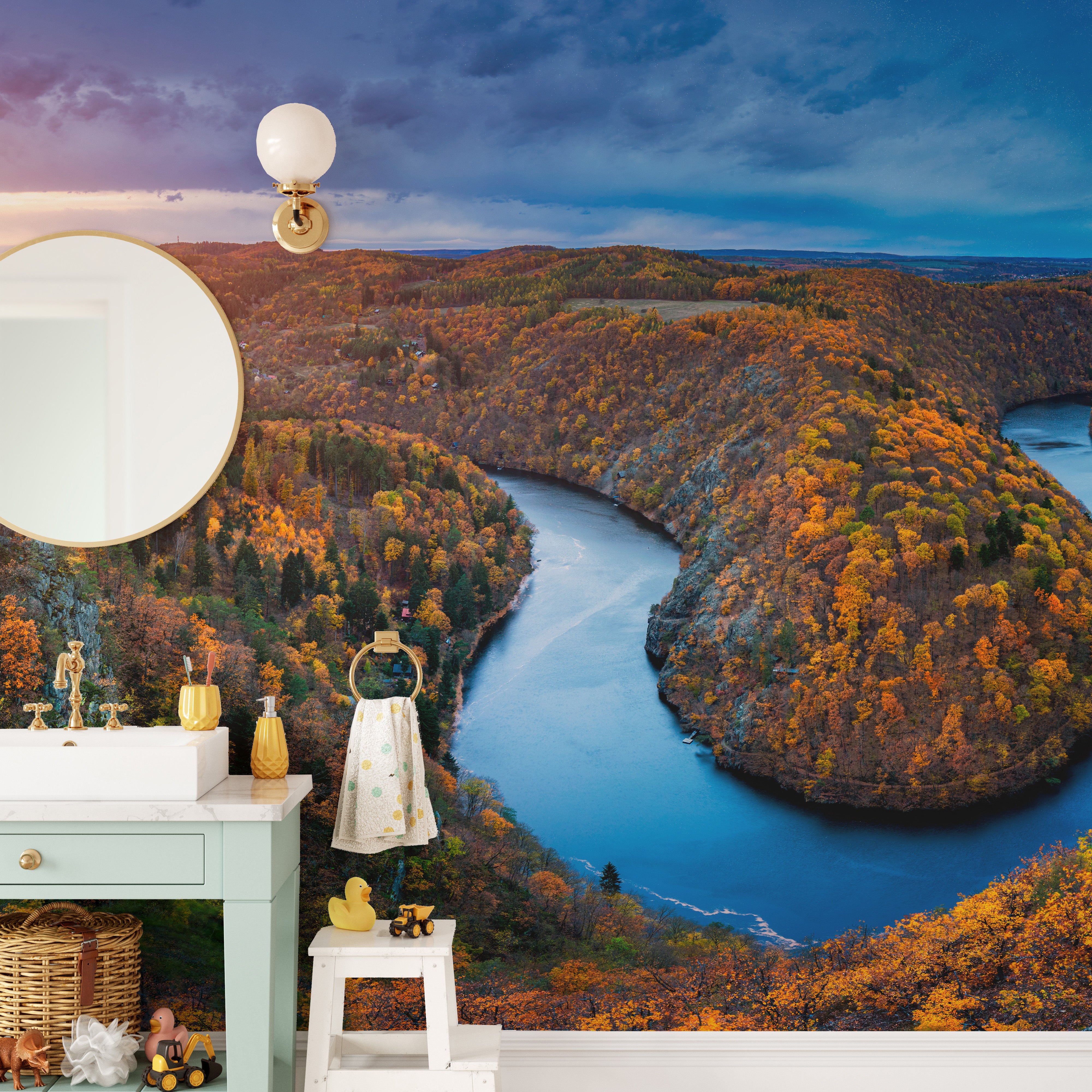 Vltava River autumn forest wallpaper mural