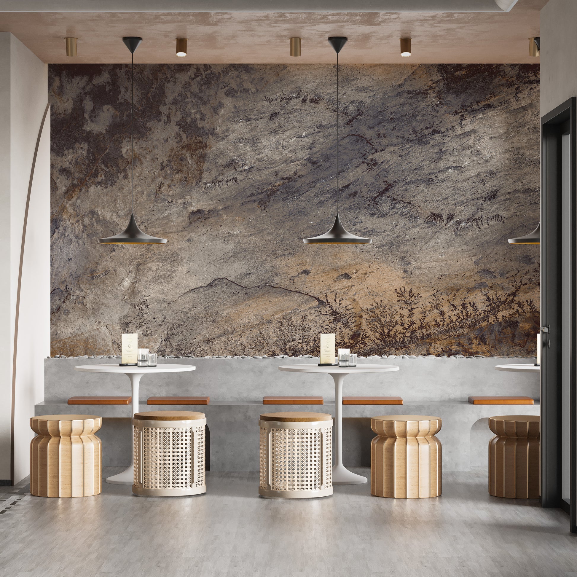 Natural brown stone textured wallpaper for walls