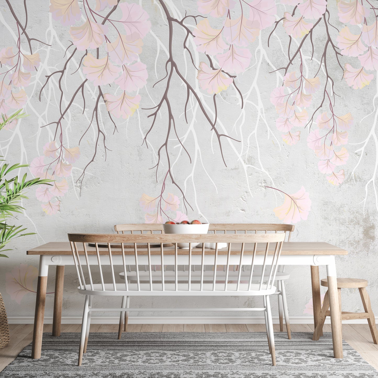 Hanging pink flowers wallpaper mural design