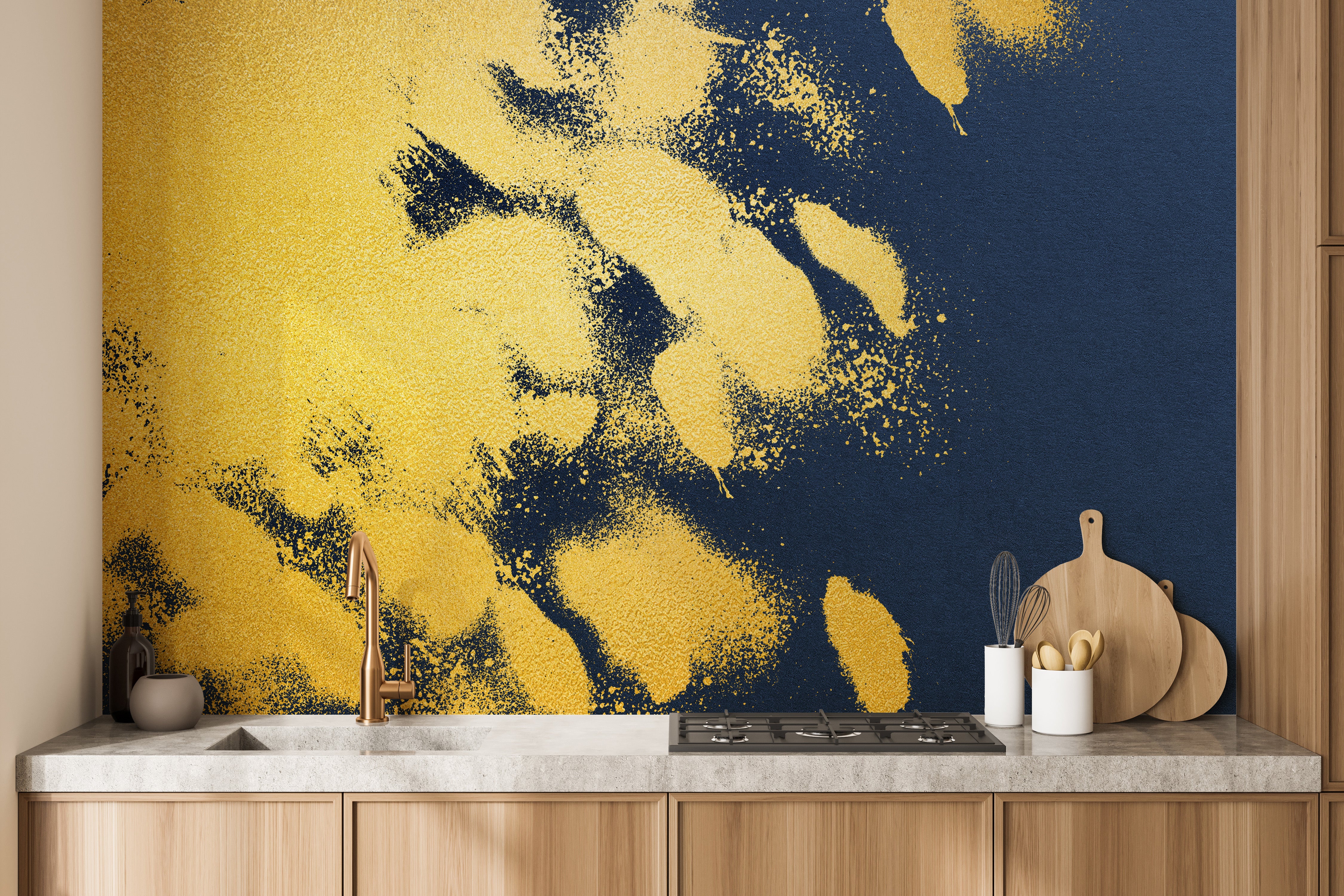 Golden color brush strokes wallpaper mural